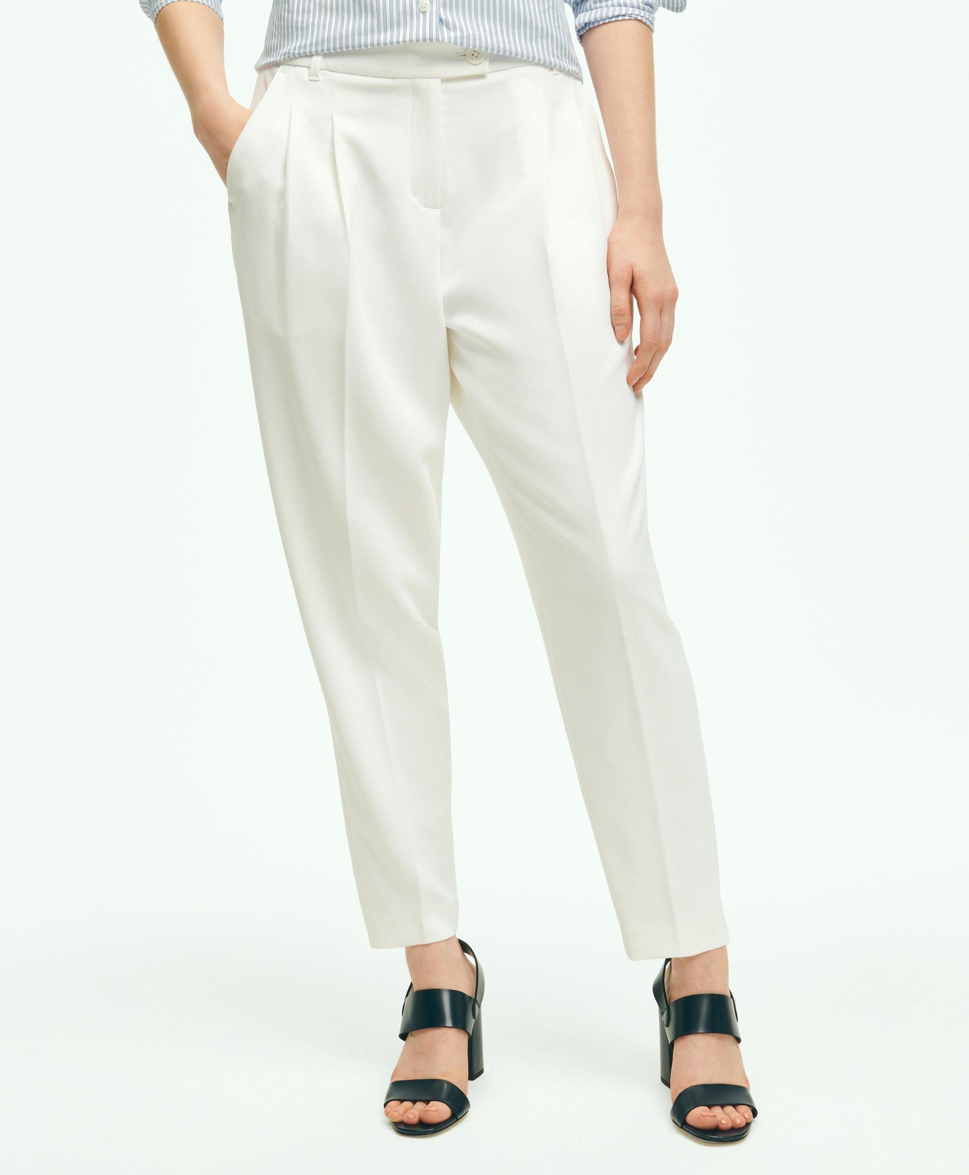 Brooks Brothers Cropped Fine Twill Crepe Pants | White | Size 14