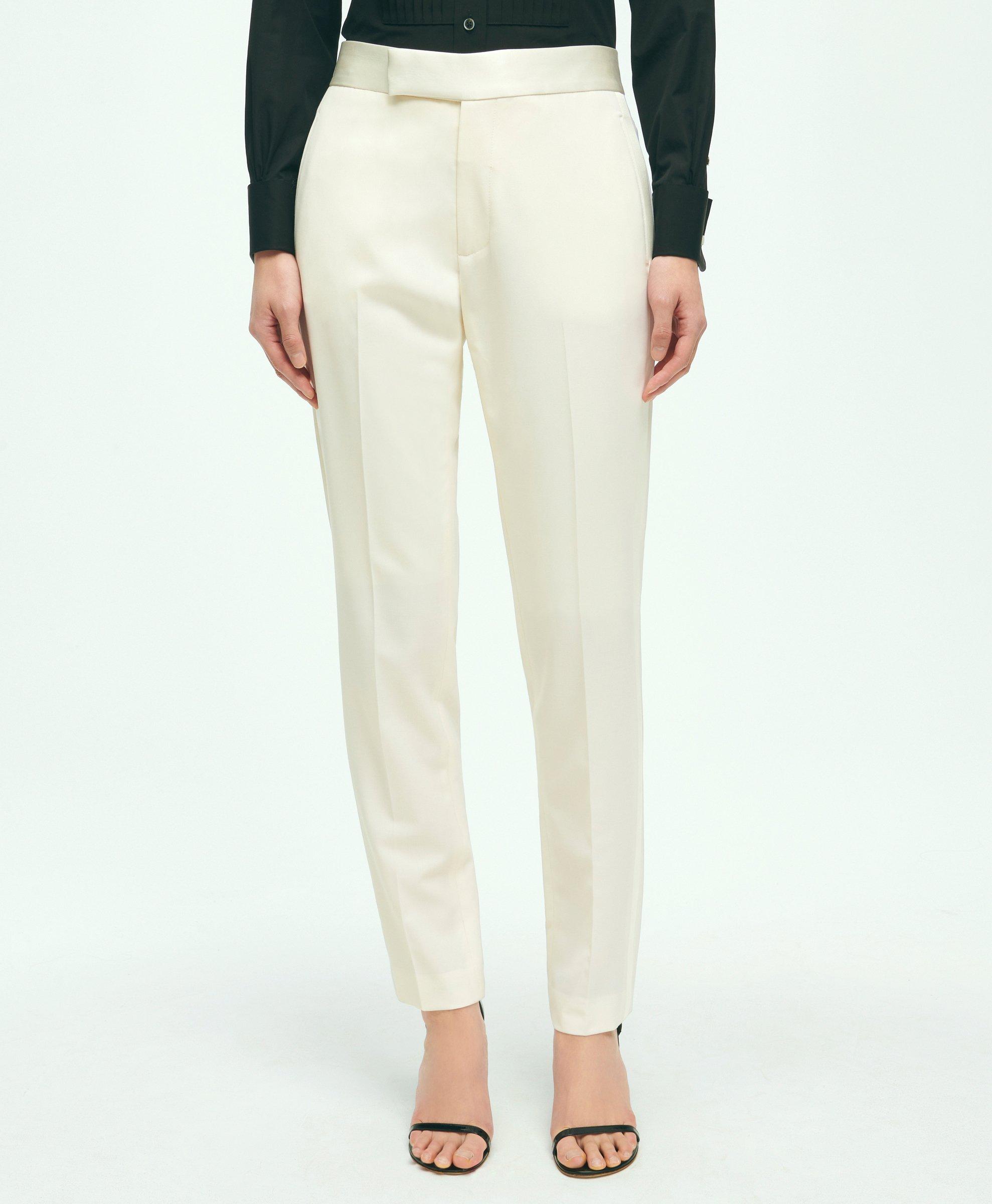Brooks Brothers Black Fleece Tuxedo Pants In Wool In Ivory