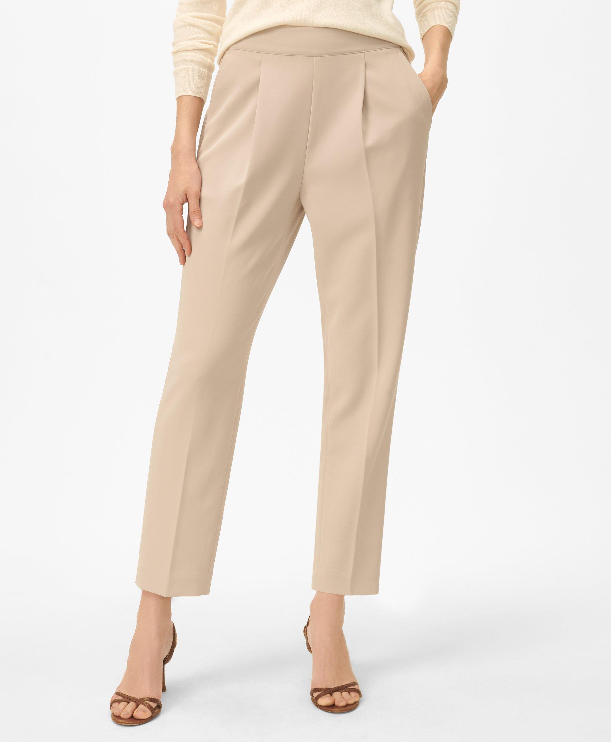 Brooks Brothers Easy Fit, Elastic Back Fine Twill Stretch Crepe Pants In Beige