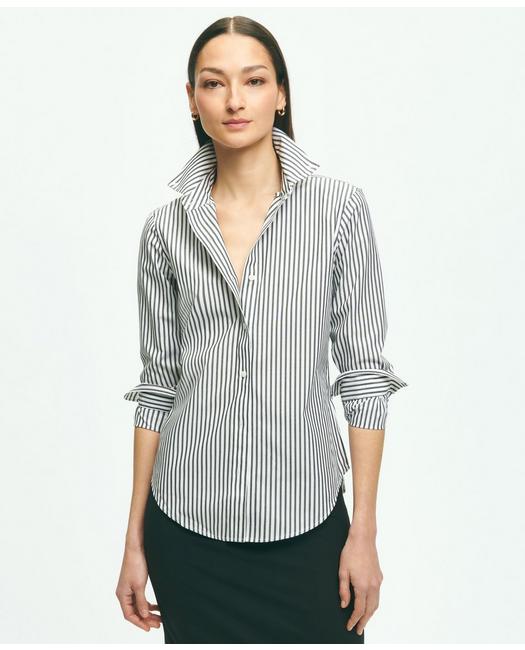 Brooks Brothers Classic Fit Stretch Supima Cotton Non-iron Bengal Stripe Dress Shirt | Black | Size 12