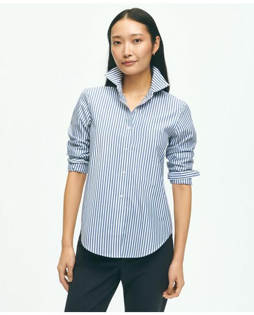Brooks Brothers Classic Fit Stretch Supima Cotton Non-iron Bengal Stripe Dress Shirt | Blue | Size 6