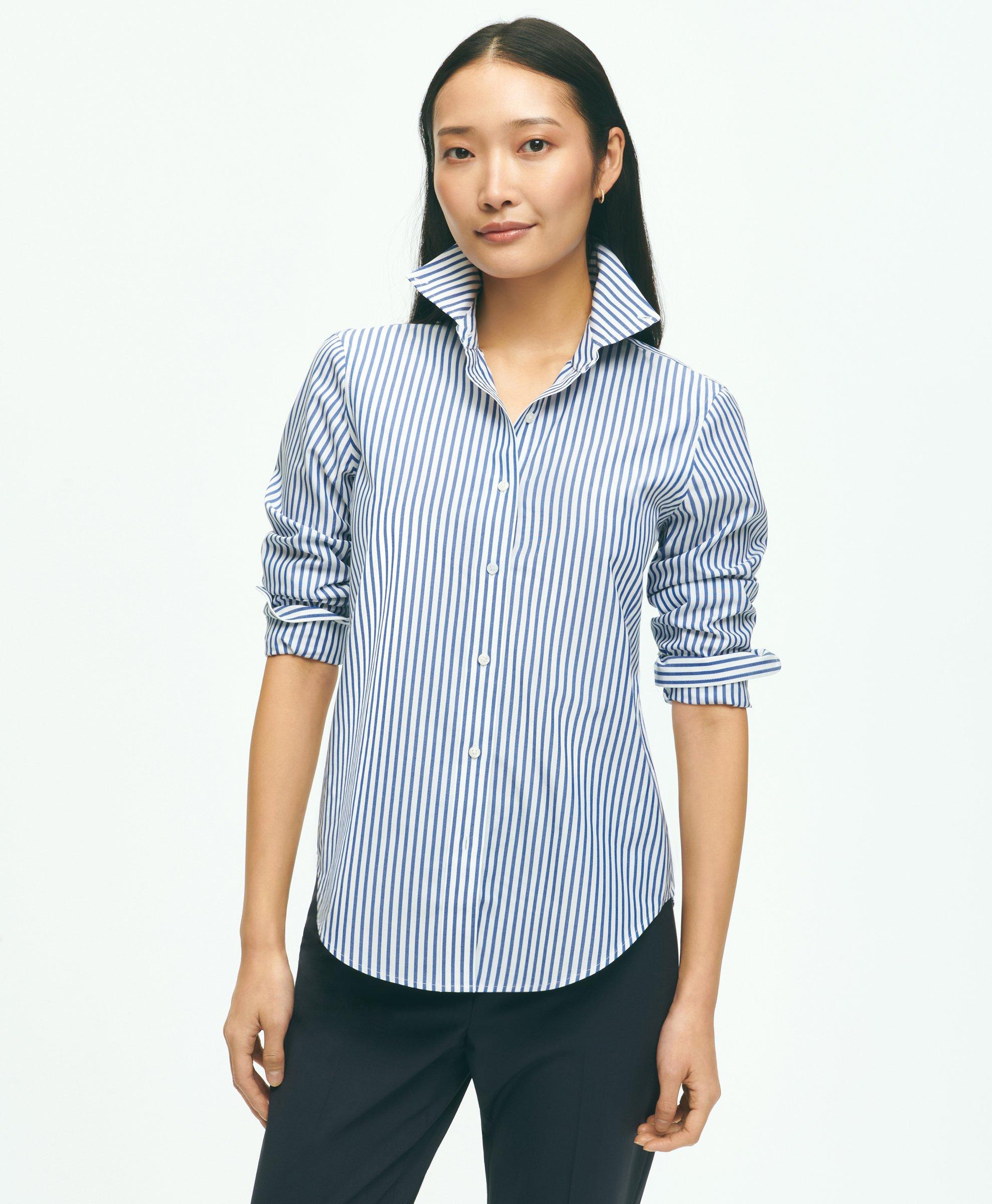 Brooks Brothers Classic Fit Stretch Supima Cotton Non-iron Bengal Stripe Dress Shirt | Blue | Size 8