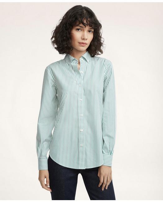 Brooks Brothers Classic Fit Stretch Supima Cotton Non-iron Bengal Stripe Dress Shirt | Green | Size 8