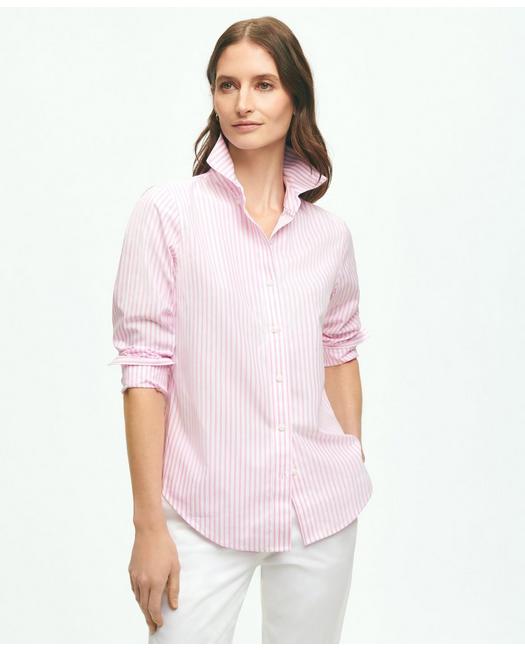 Brooks Brothers Classic Fit Stretch Supima Cotton Non-iron Bengal Stripe Dress Shirt | Pink | Size 6