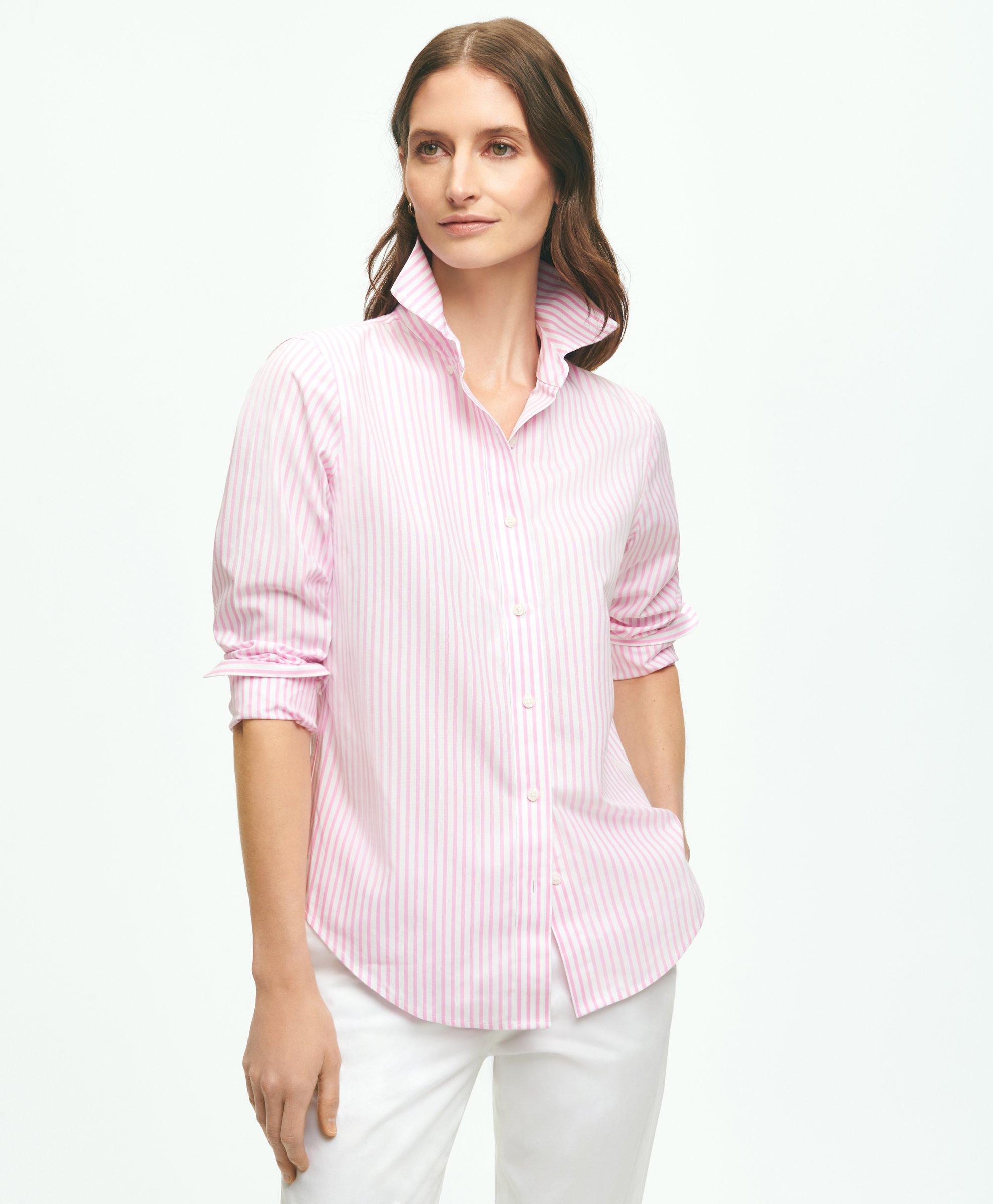 Brooks Brothers Classic Fit Stretch Supima Cotton Non-iron Bengal Stripe Dress Shirt | Pink | Size 8
