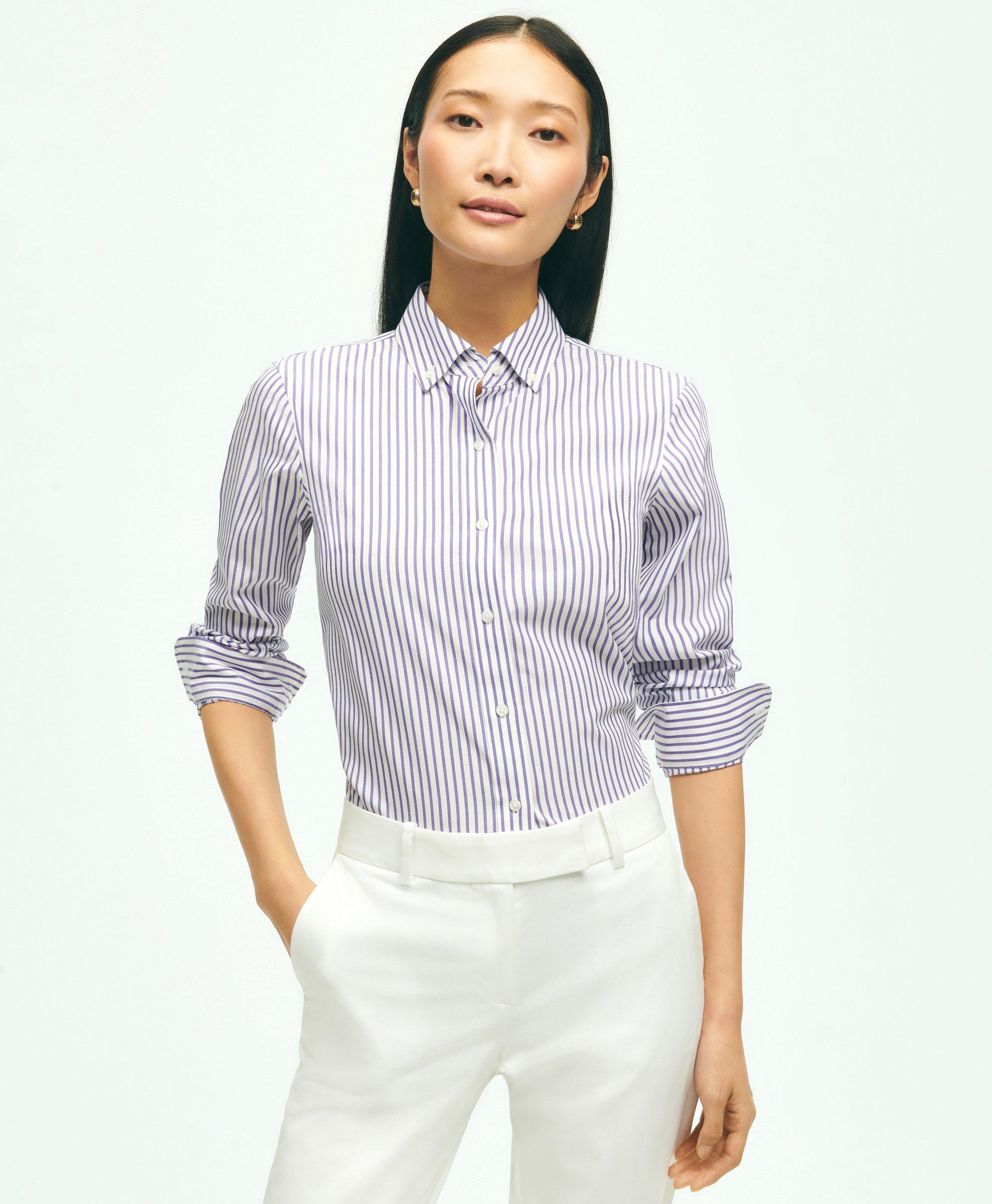 Brooks Brothers Classic Fit Stretch Supima Cotton Non-iron Bengal Stripe Dress Shirt | Violet | Size 4