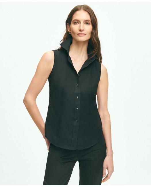 Brooks Brothers Fitted Non-iron Stretch Supima Cotton Sleeveless Dress Shirt | Black | Size 6