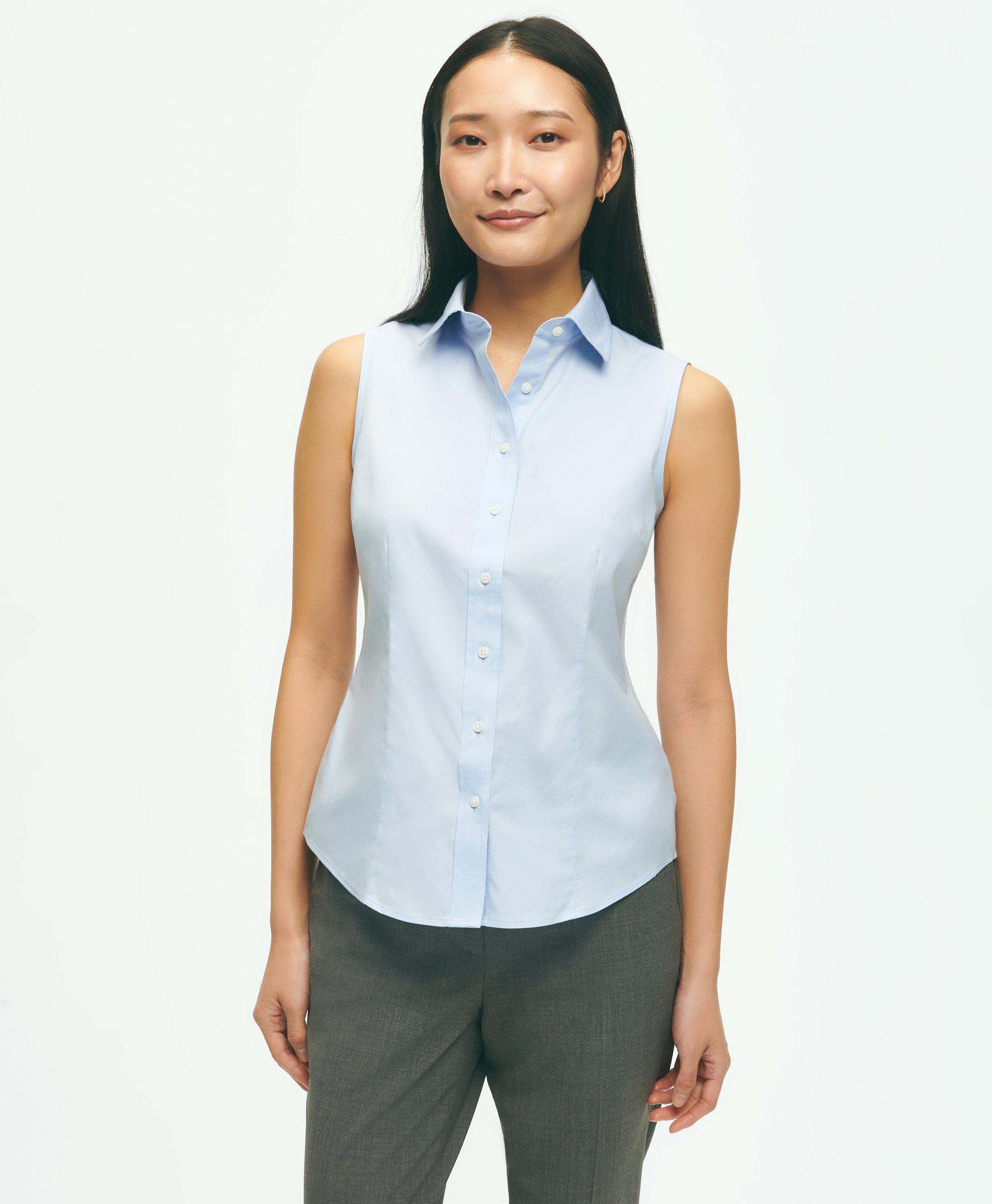 Brooks Brothers Fitted Non-iron Stretch Supima Cotton Sleeveless Dress Shirt | Light Blue | Size 12