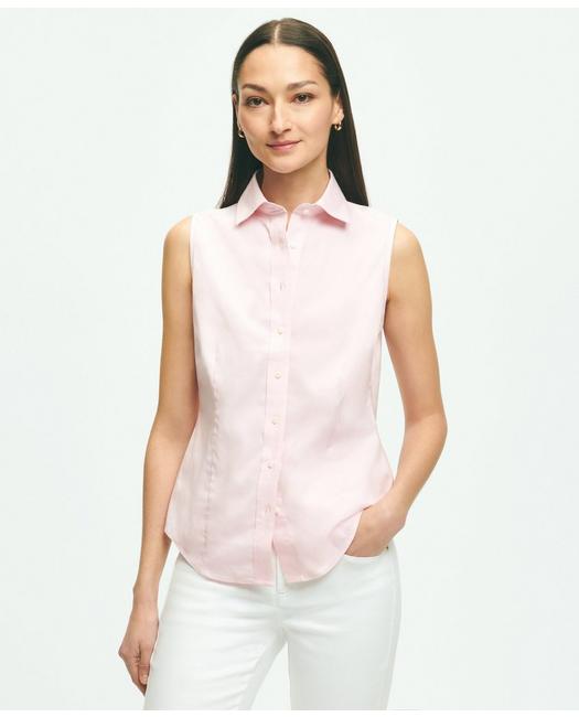 Brooks Brothers Fitted Non-iron Stretch Supima Cotton Sleeveless Dress Shirt | Pink | Size 16