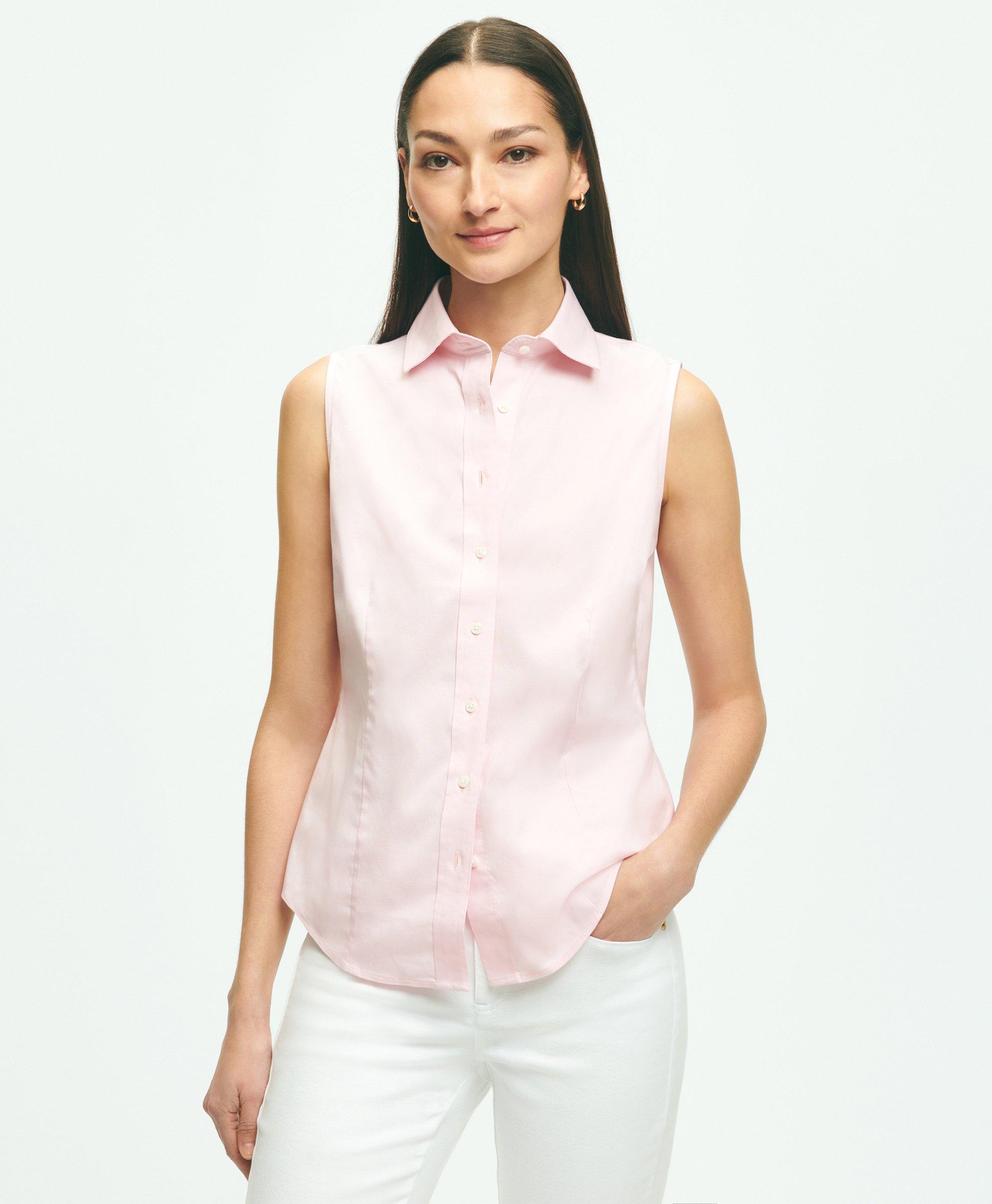 Brooks Brothers Fitted Non-iron Stretch Supima Cotton Sleeveless Dress Shirt | Pink | Size 16