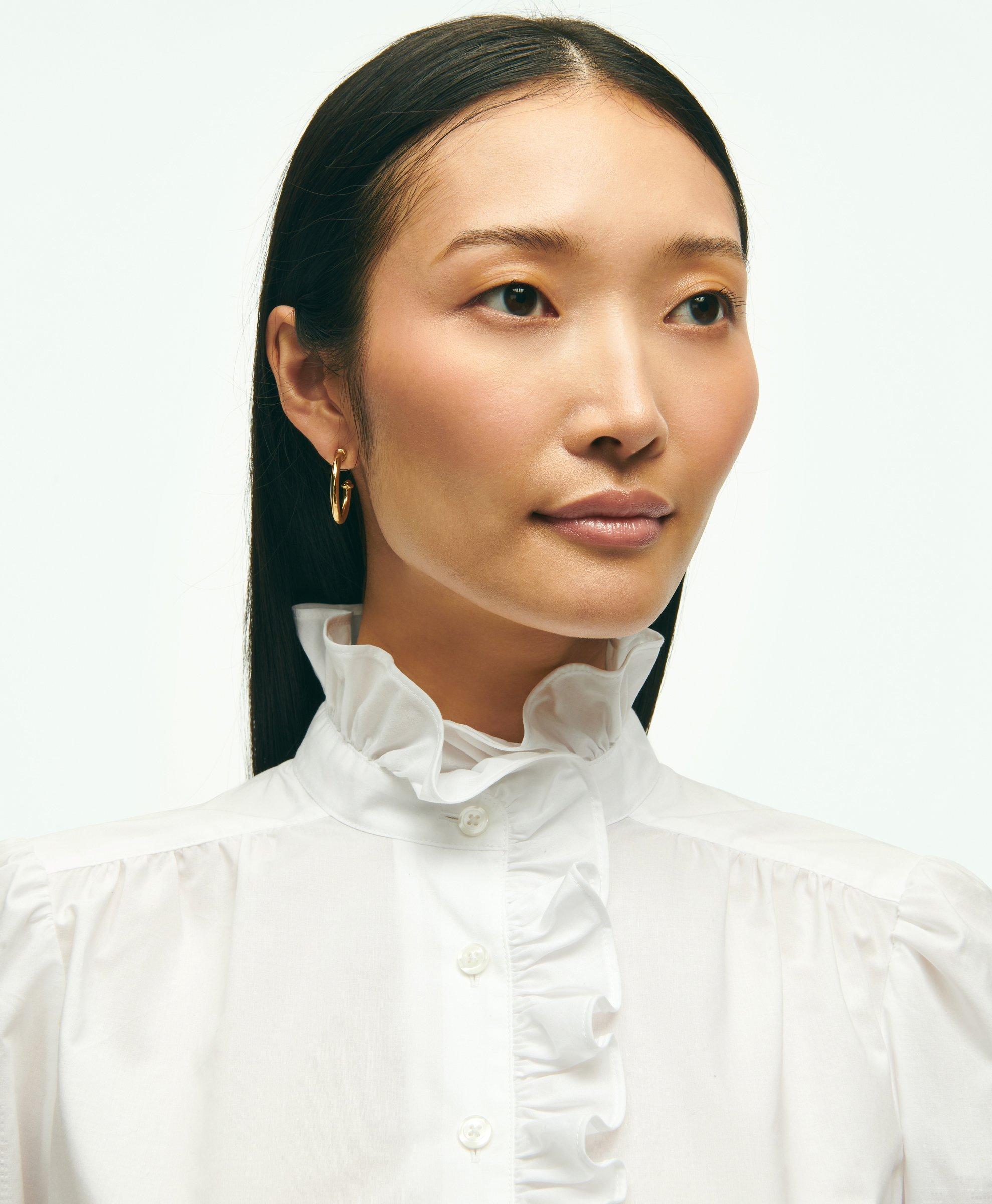 Cotton Ruffle Placket Shirt