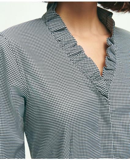 Fitted Non-Iron Stretch Supima Cotton Houndstooth Ruffle Shirt