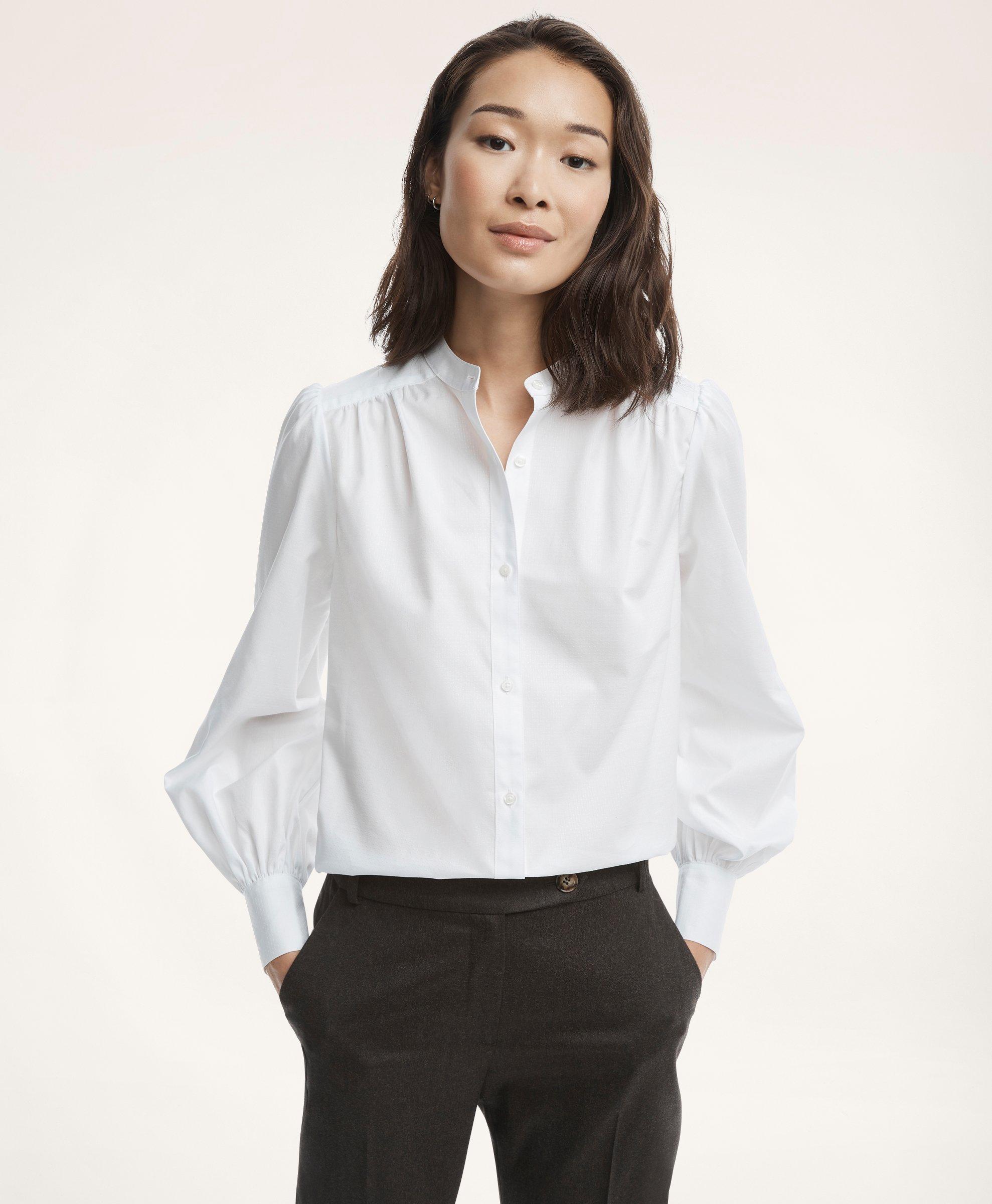 Brooks Brothers Cotton Poplin Shirred Shirt | White | Size 8