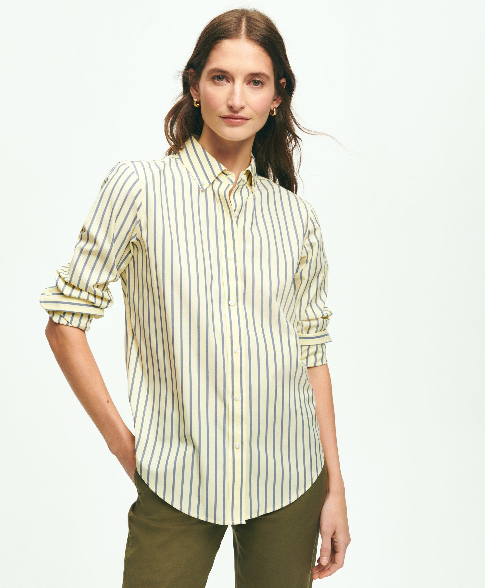 Brooks Brothers Classic Fit Non-iron Stretch Supima Cotton Stripe Shirt | Yellow | Size 4