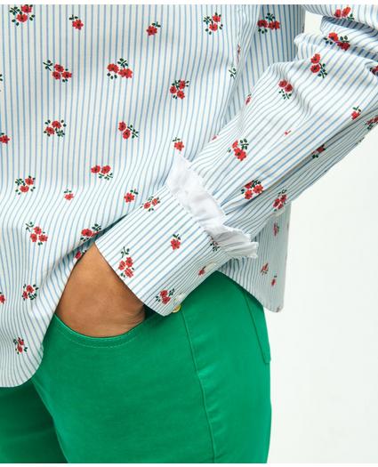 Cotton Poplin Ruffled Floral Shirt