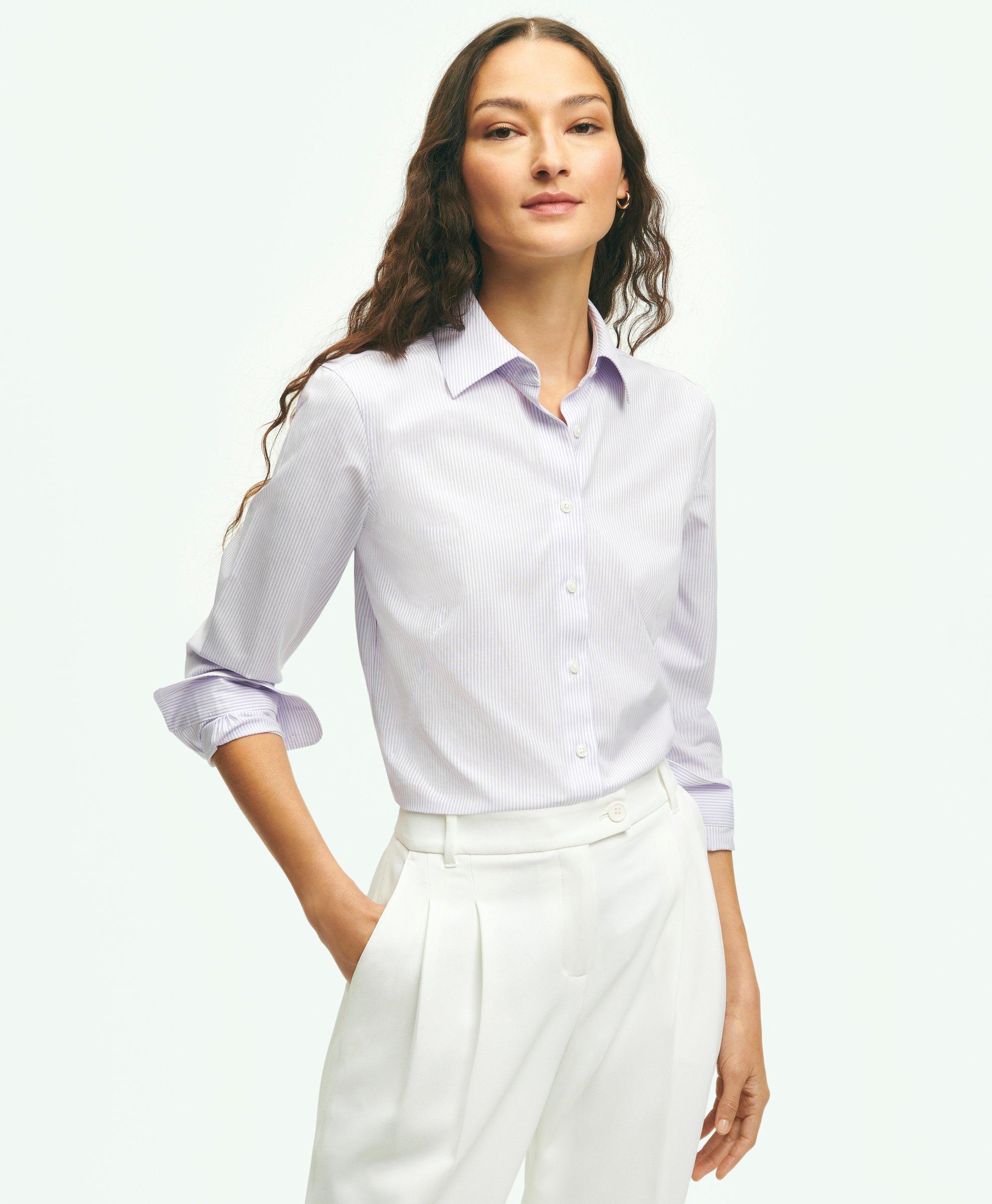 Brooks Brothers Fitted Stretch Supima Cotton Non-iron Mini Stripe Dress Shirt | Lavender | Size 14
