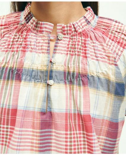 Washed Cotton Madras Peasant Blouse