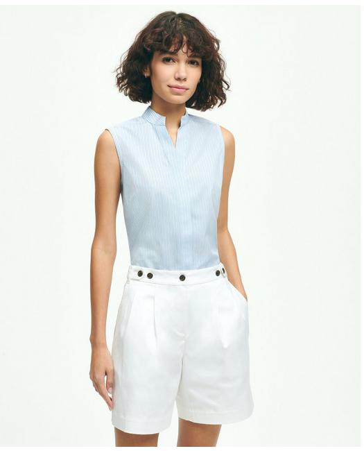 Brooks Brothers Supima Stretch Cotton Non-iron Sleeveless Shirt | Blue | Size 0