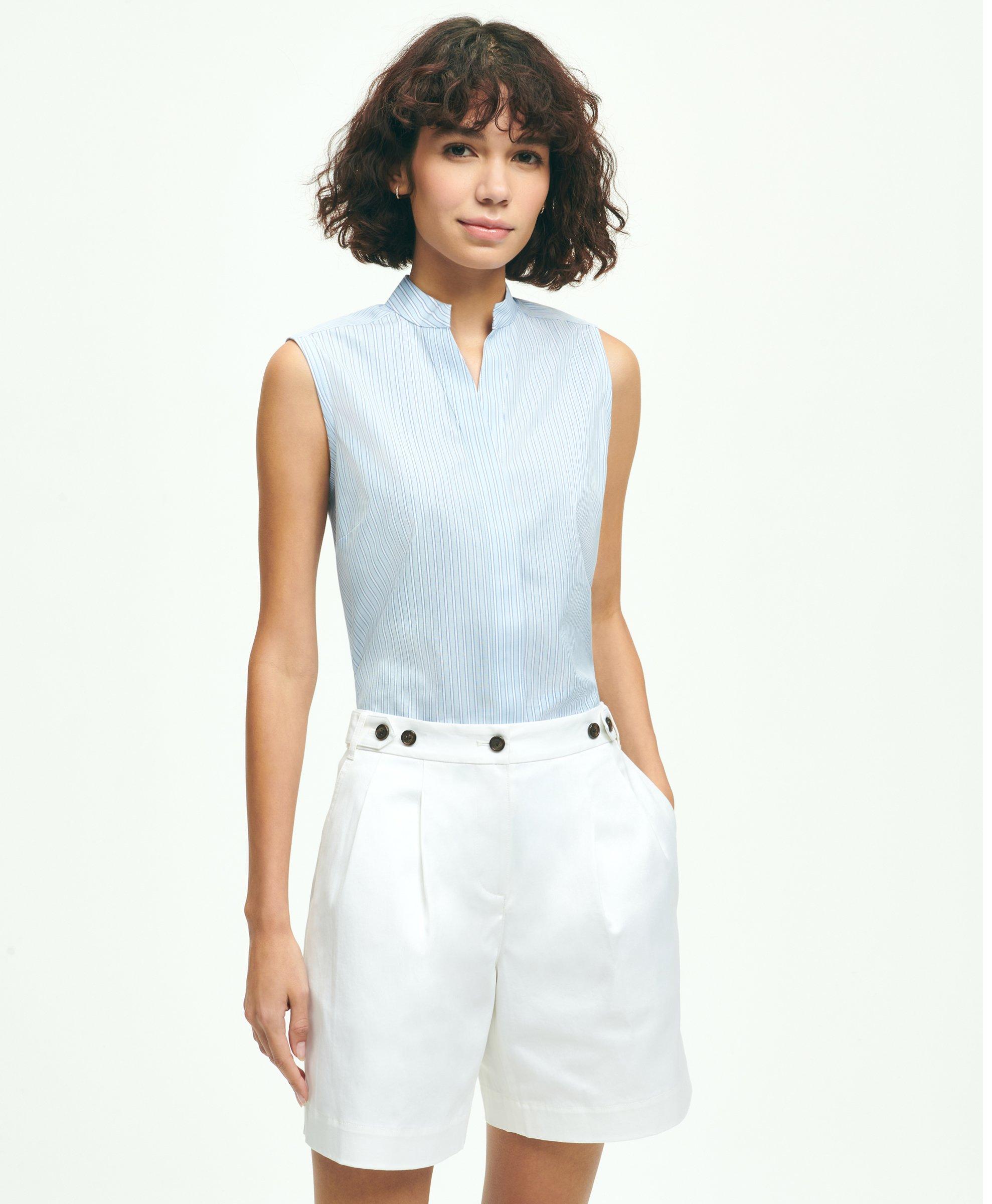 Brooks Brothers Supima Stretch Cotton Non-iron Sleeveless Shirt | Blue | Size 8
