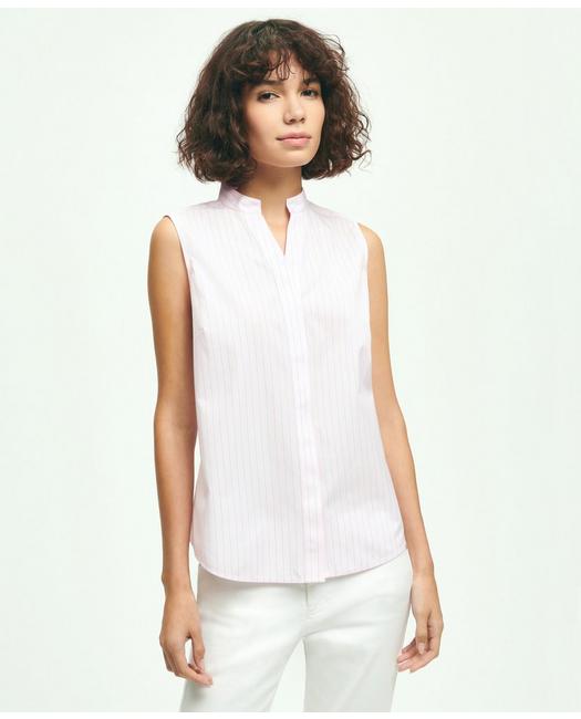 Brooks Brothers Supima Stretch Cotton Non-iron Sleeveless Shirt | Pink | Size 4