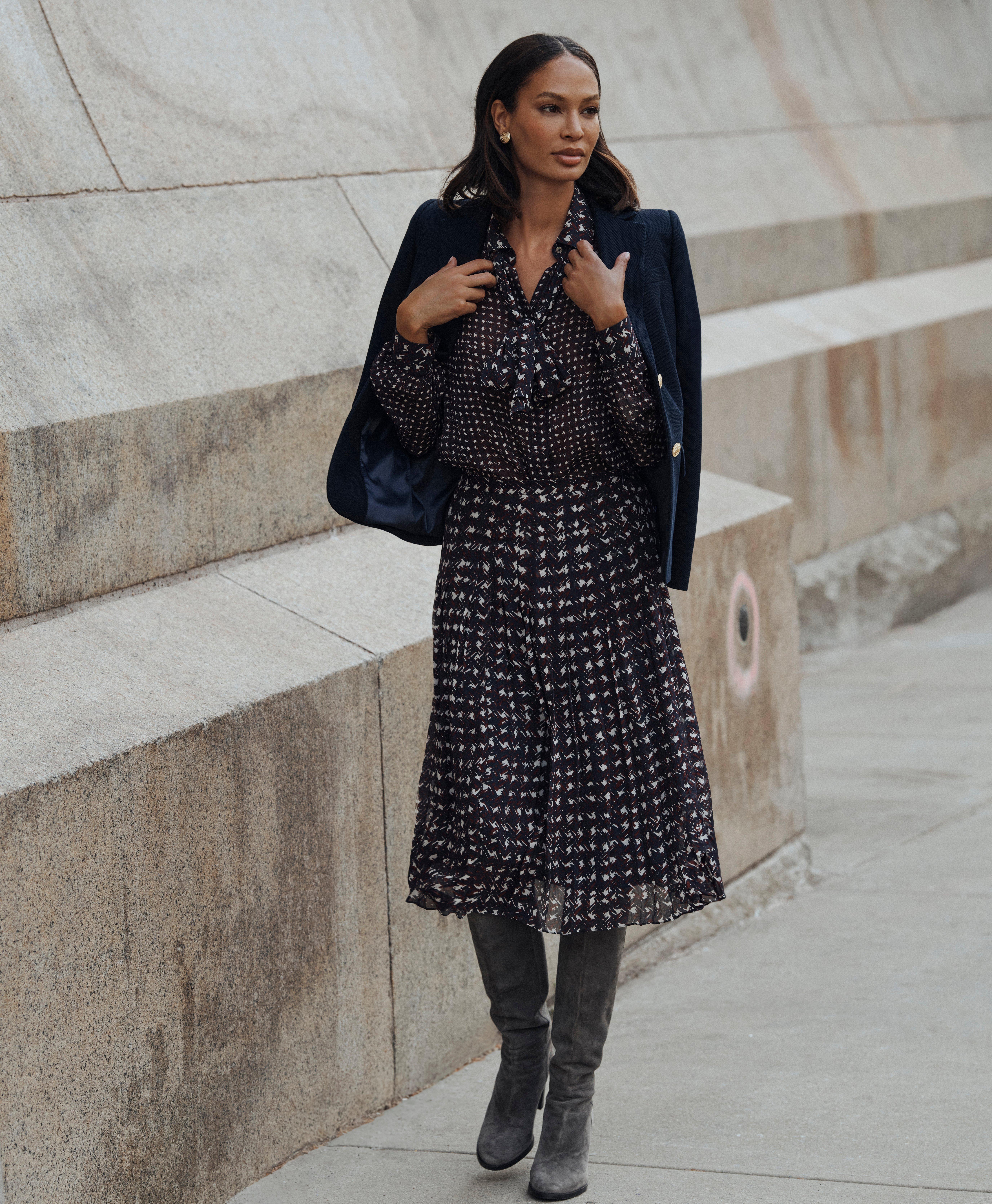Mixed Plaid Print Bow Neck Blouse