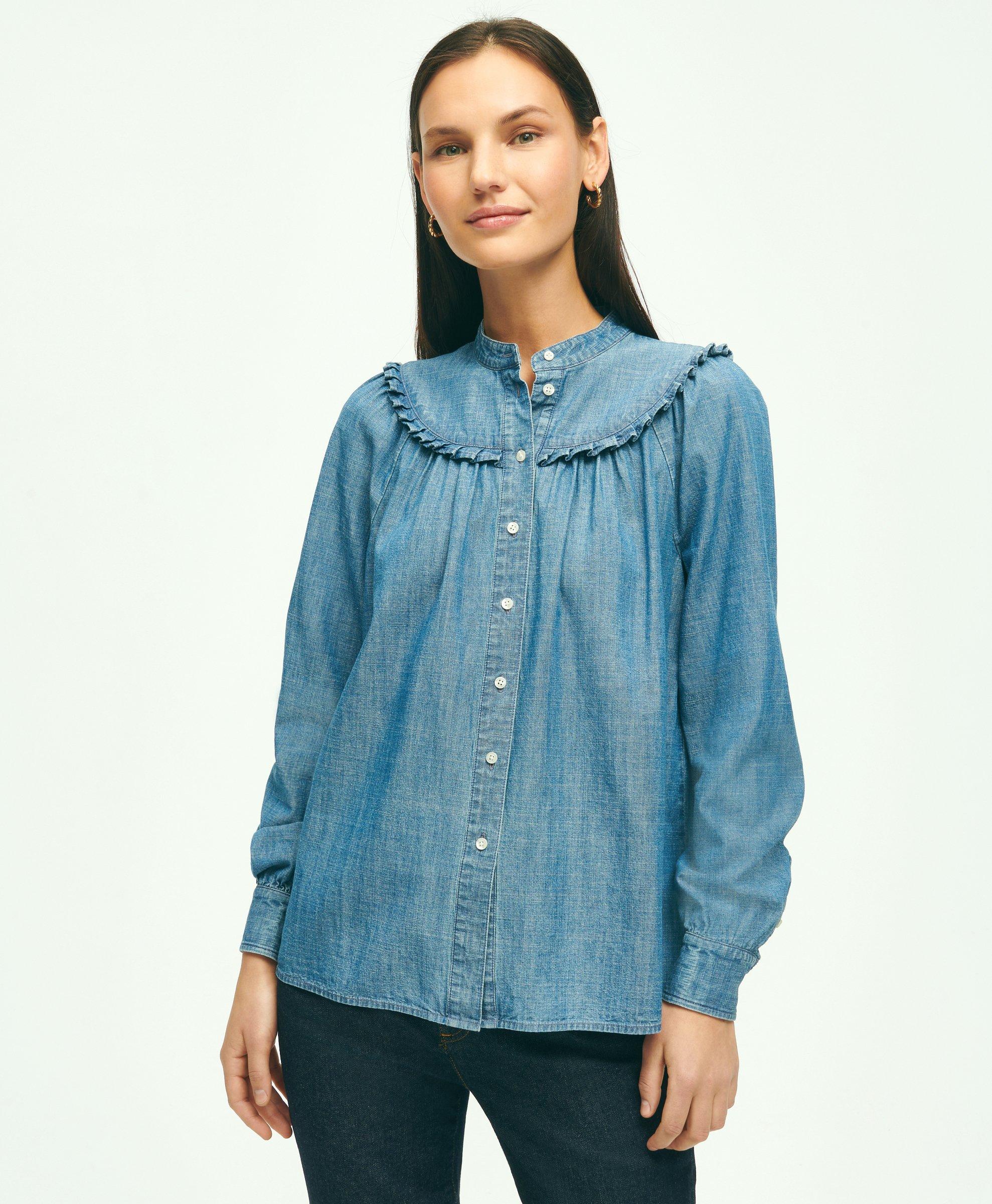 Womens denim hot sale blouses