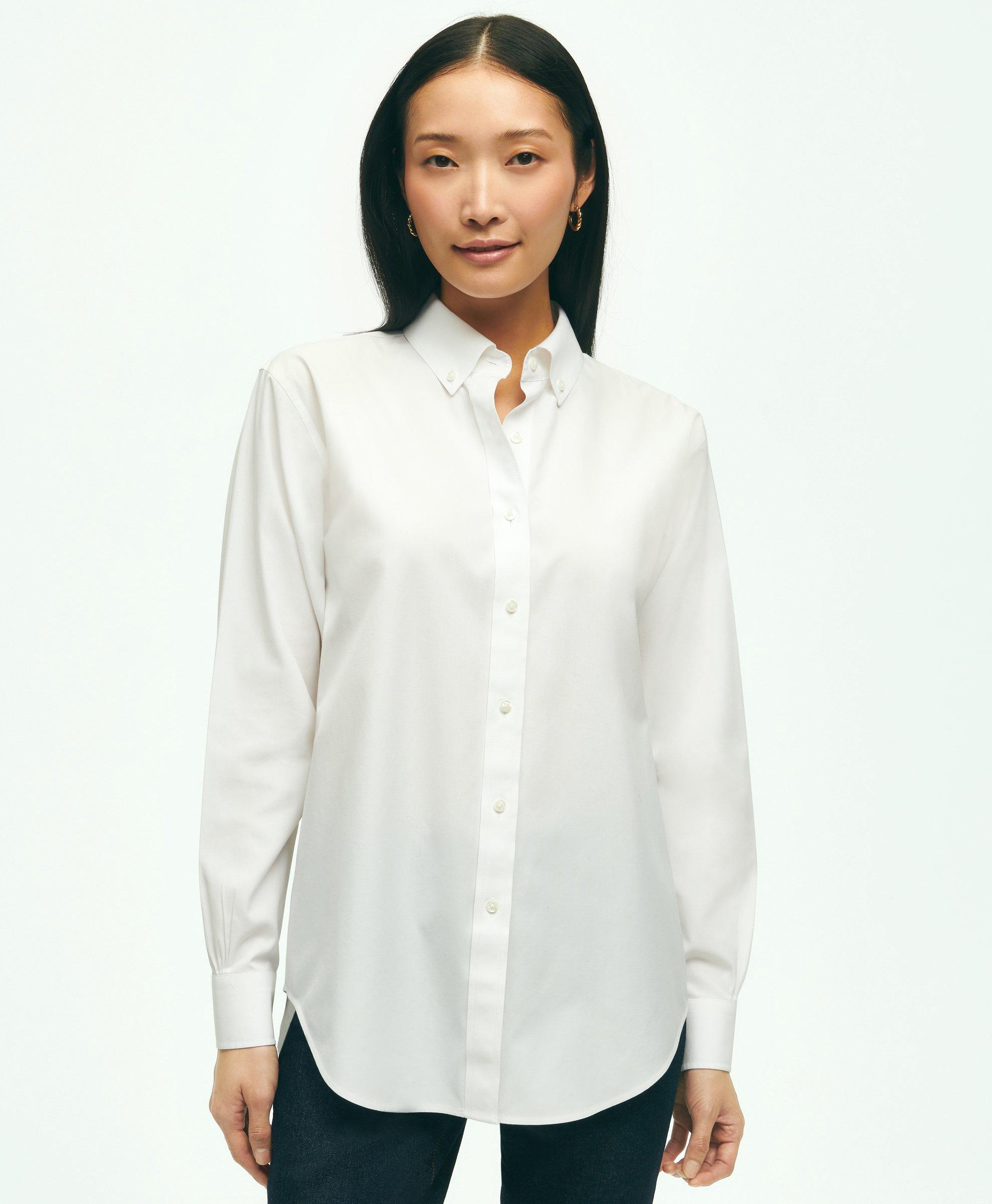 Women's White Fitted Cotton Stretch Shirt - Double Cuffs