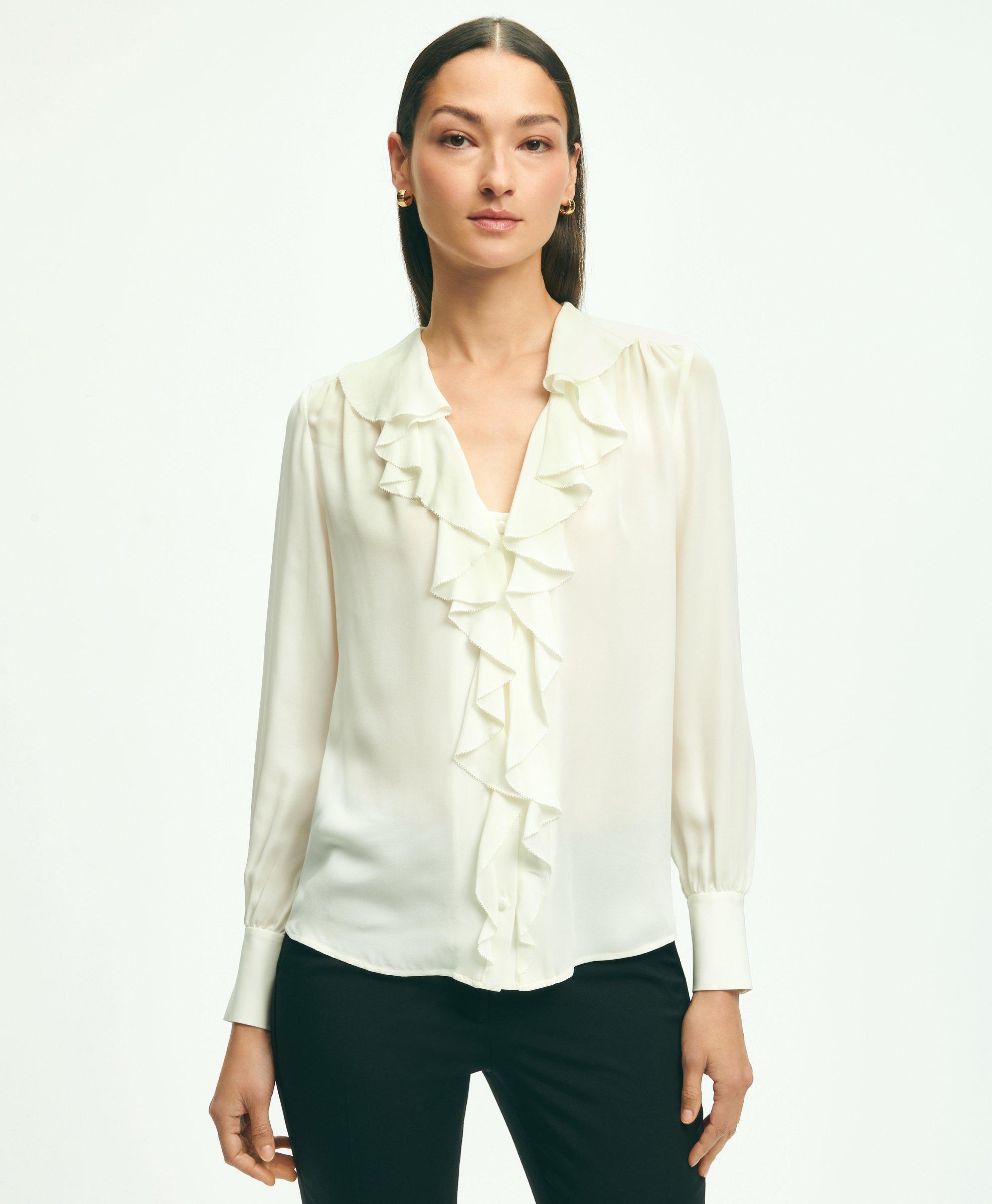 White silk ruffles shirt with jewel buttons – Redemption Official Store