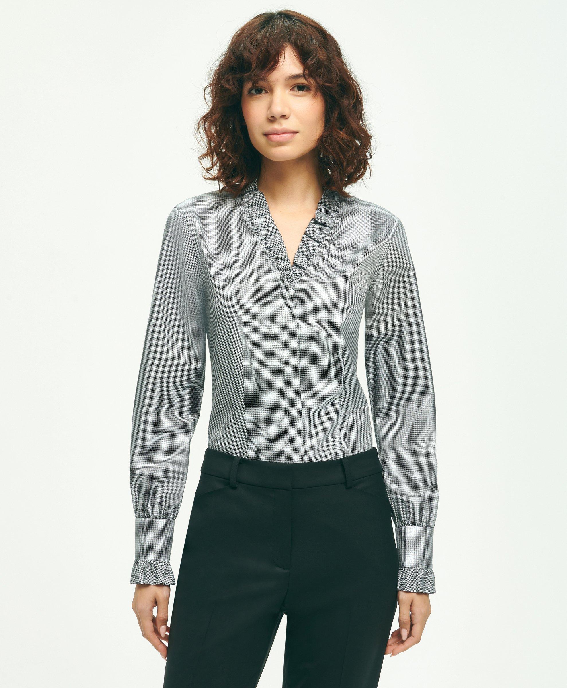 Fitted Non-Iron Stretch Supima® Cotton Ruffle Shirt