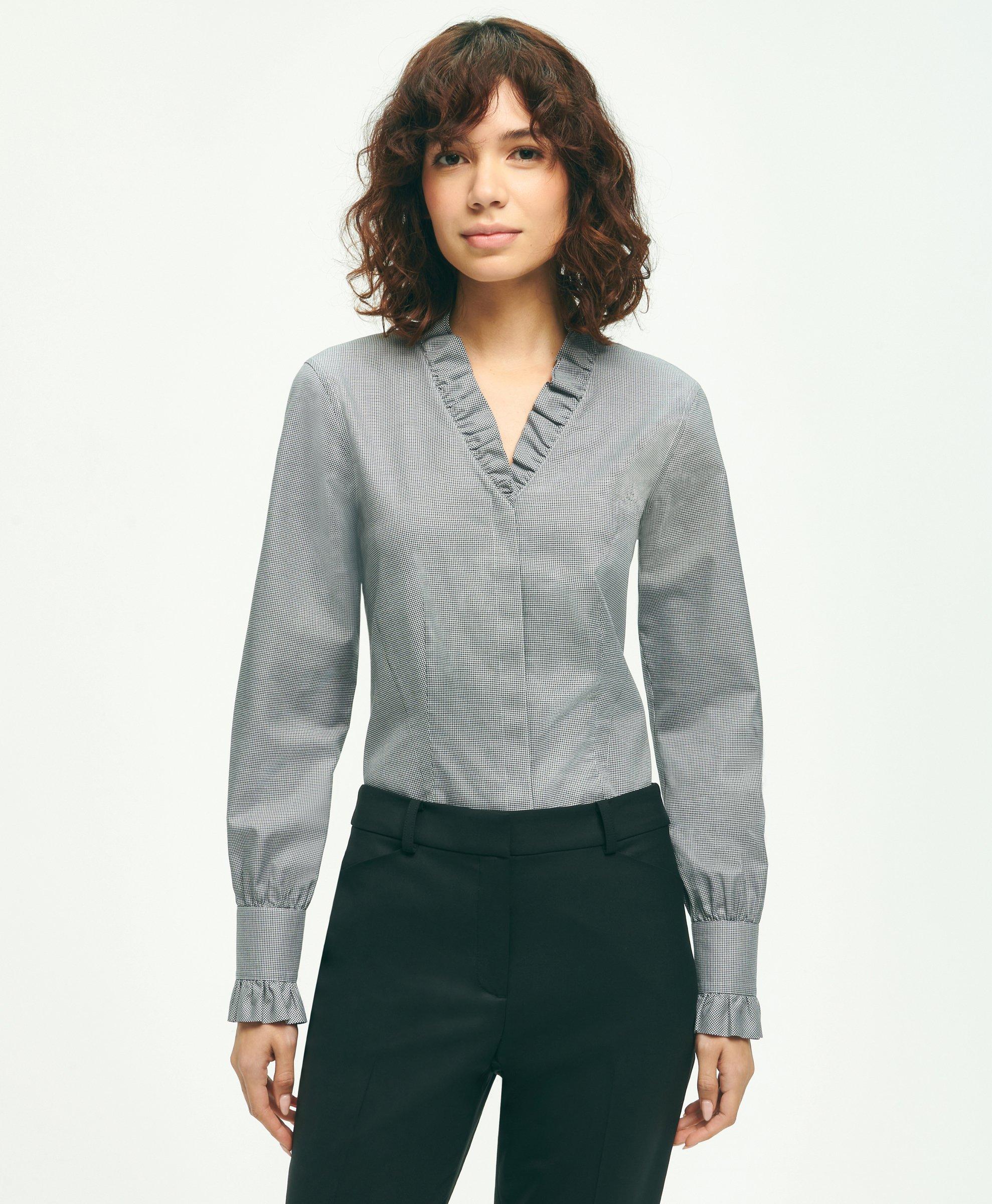 Brooks Brothers Fitted Stretch Supima Cotton Non-iron Ruffle Dress Shirt | Black | Size 8