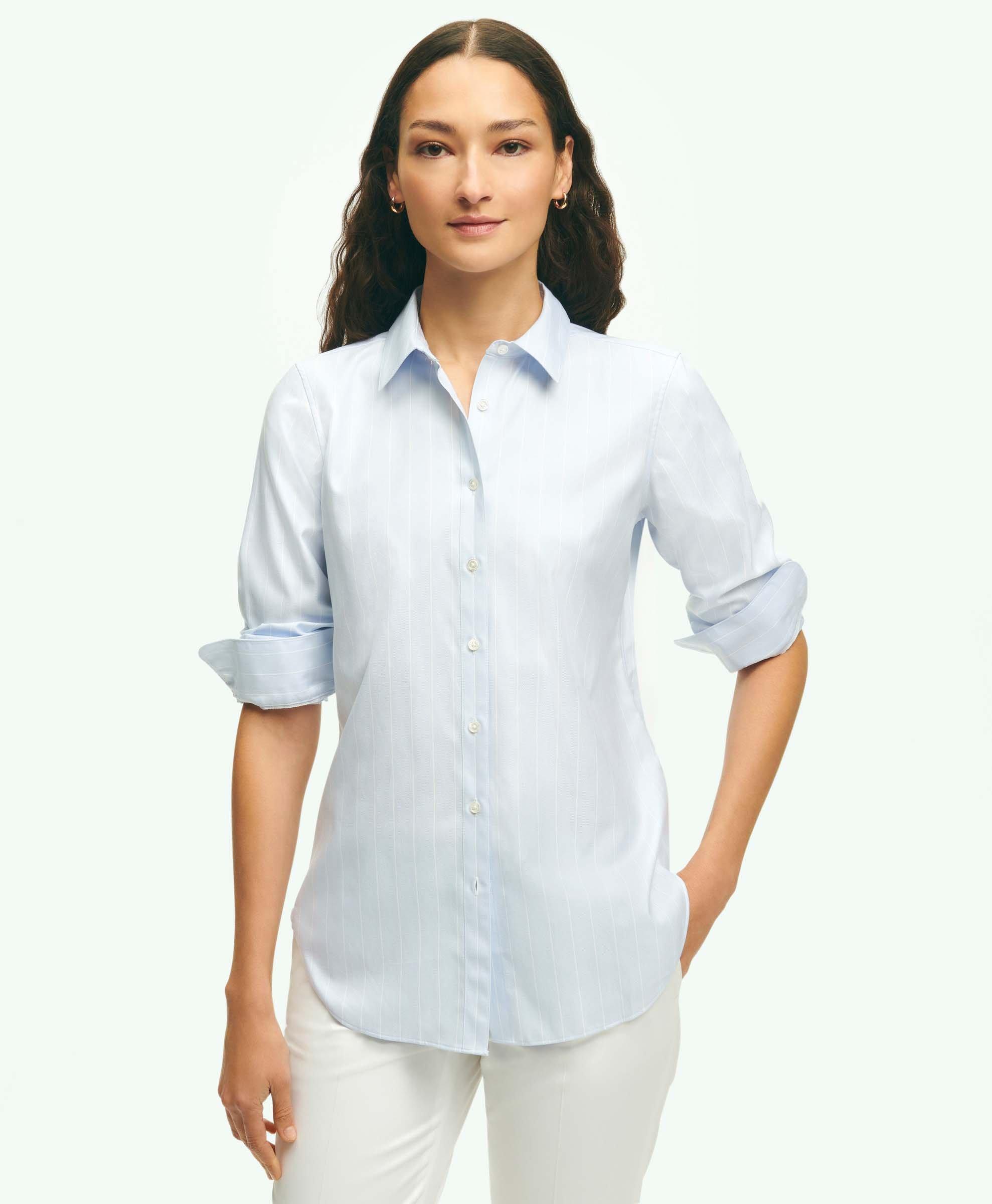 Brooks Brothers X Thomas Mason Cotton Dobby Stripe Luxury Shirt | Blue | Size 12