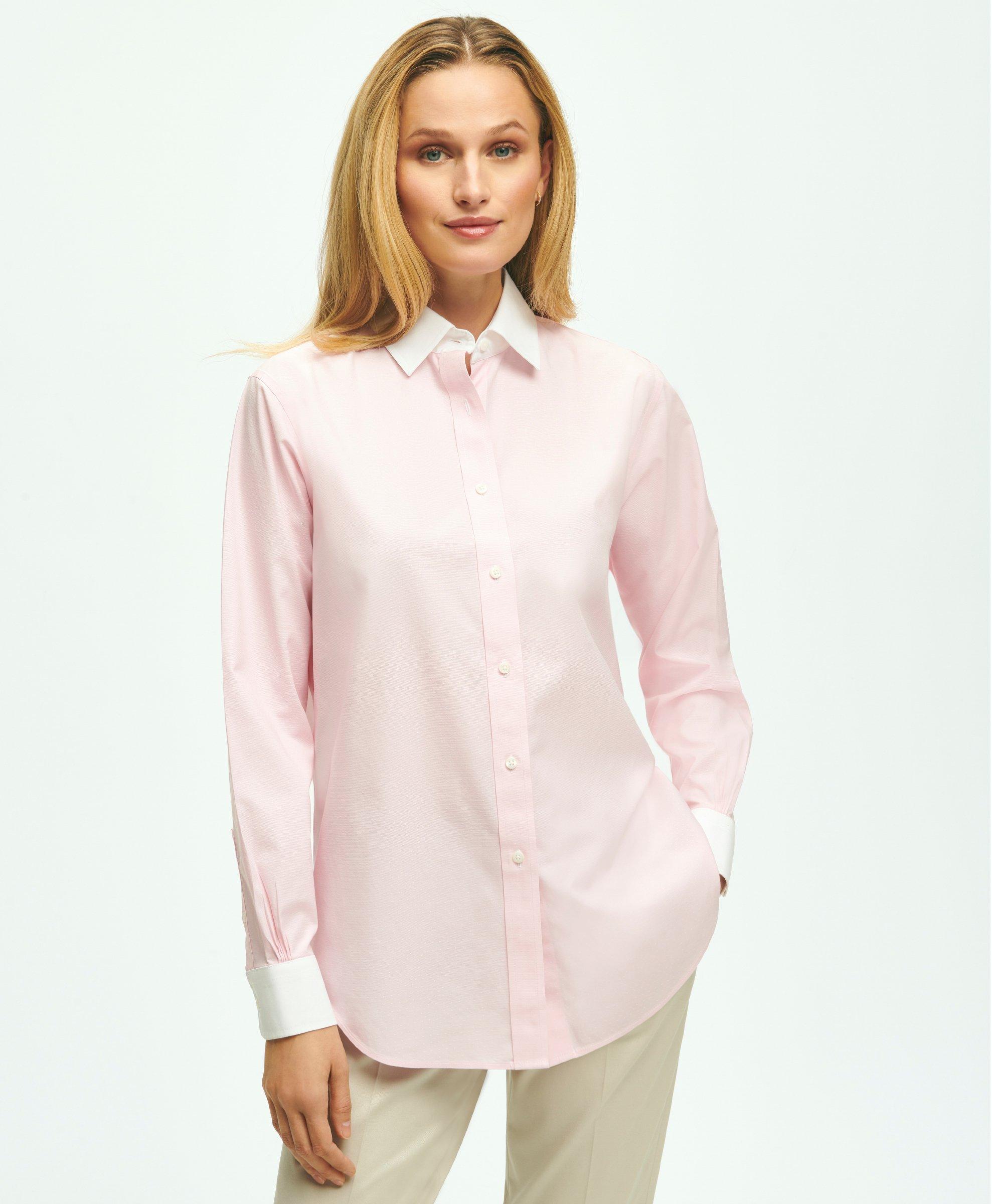 Brooks Brothers Relaxed Fit Non-iron Stretch Supima Cotton Shirt With White Collar & Cuffs | Dark Pink | Size 14