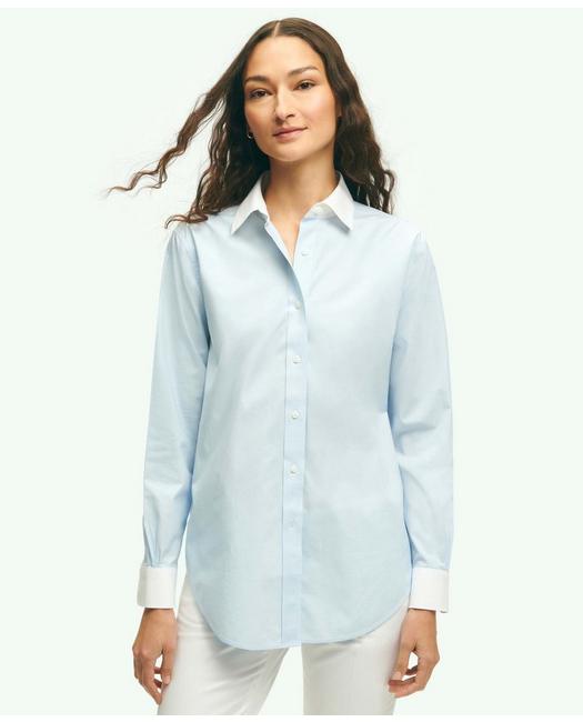 Brooks Brothers Relaxed Fit Non-iron Stretch Supima Cotton Shirt With White Collar & Cuffs | Light Blue | Size 4