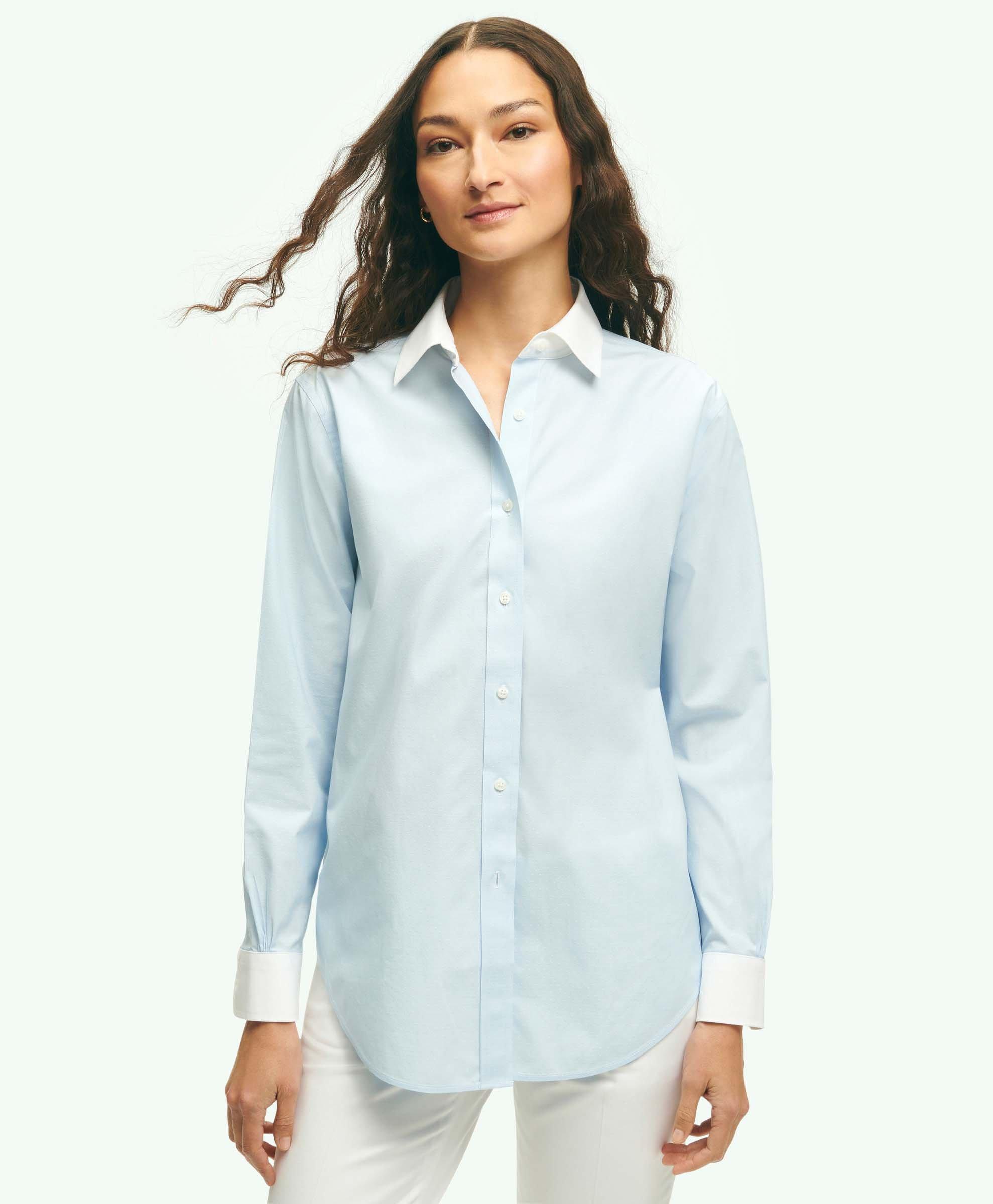 Brooks Brothers Relaxed Fit Non-iron Stretch Supima Cotton Shirt With White Collar & Cuffs | Light Blue | Size 8