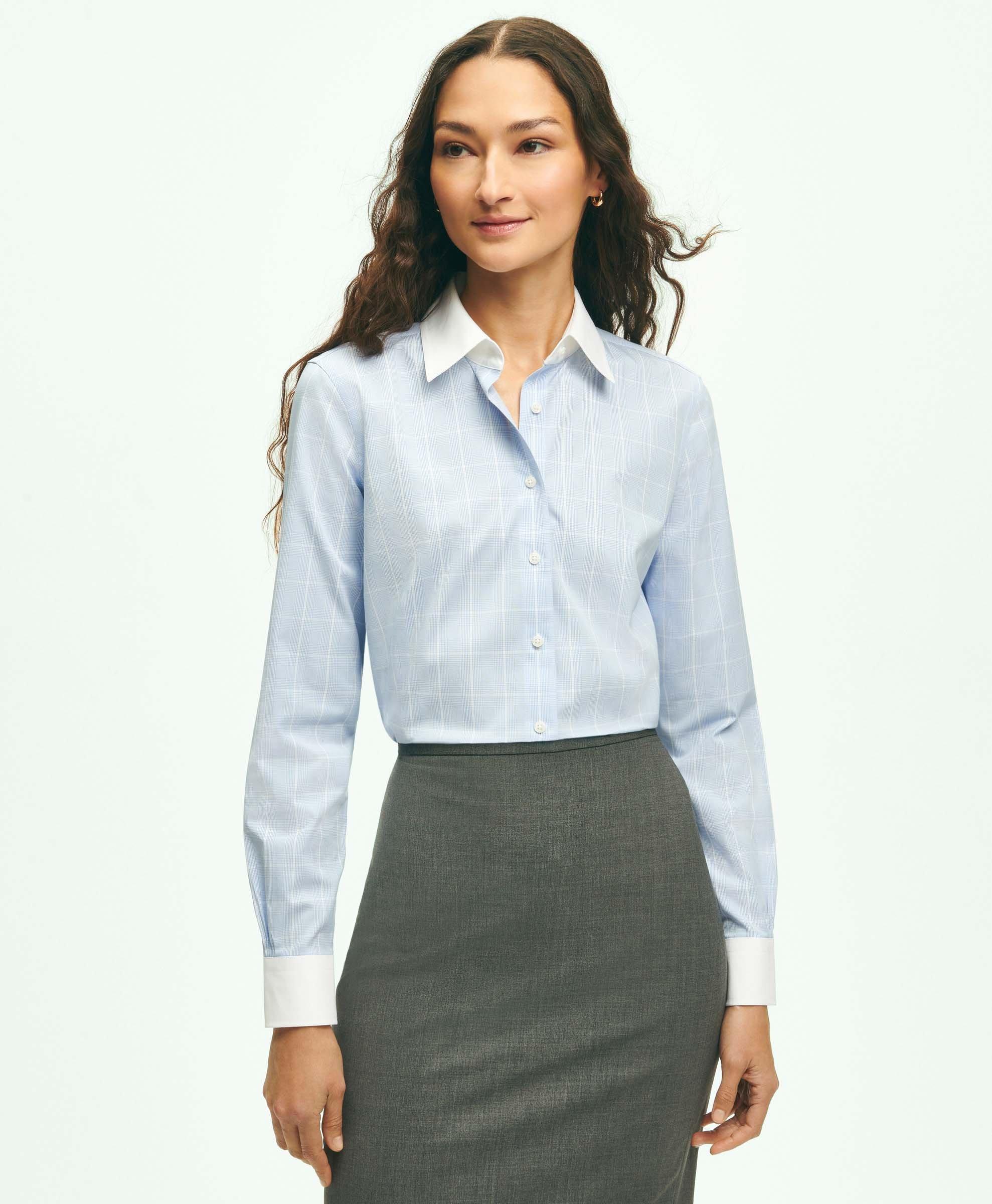 Women's White Fitted Cotton Stretch Shirt - Double Cuffs