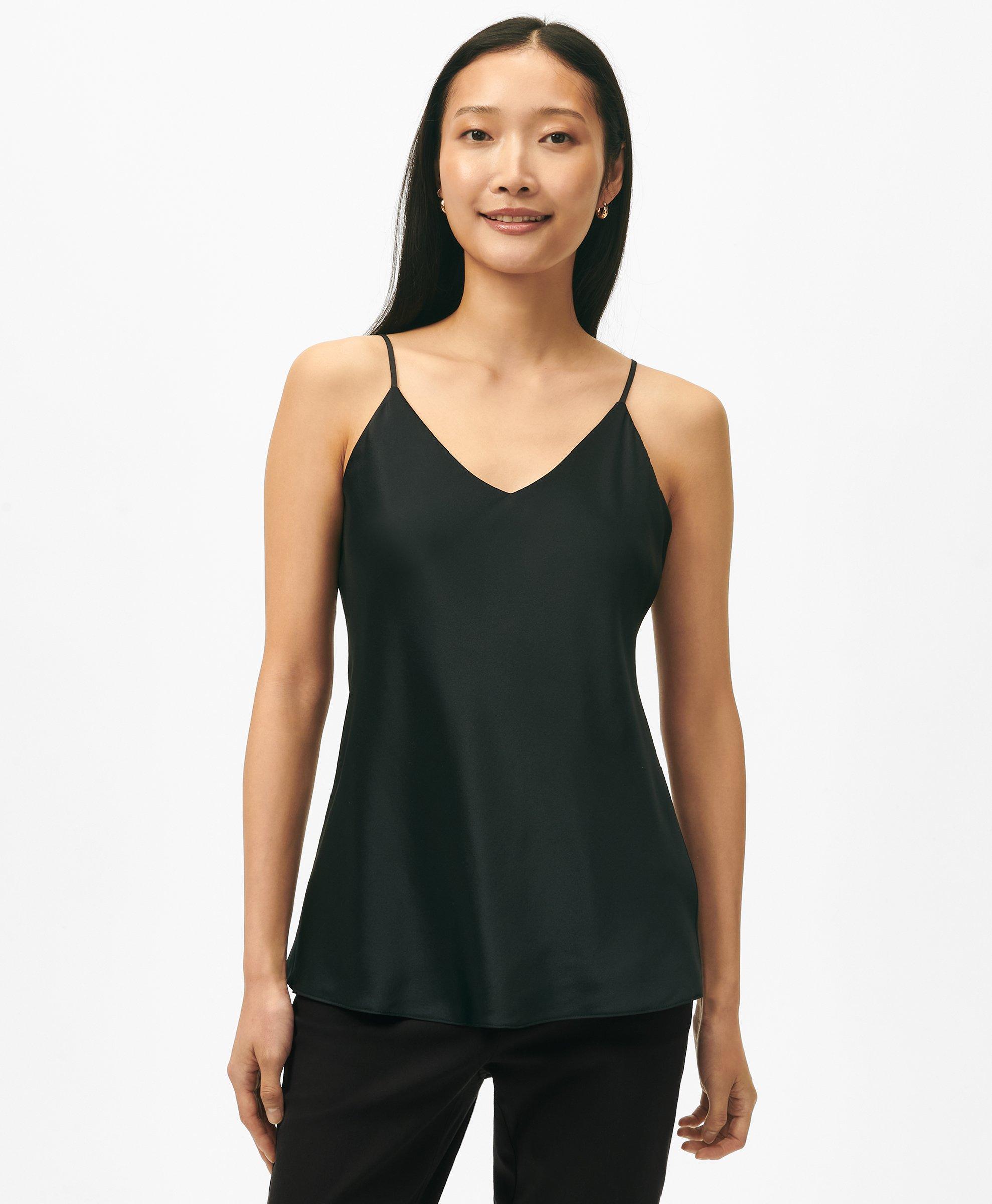Brooks Brothers V-neck Camisole In Washable Silk Charmeuse In Black