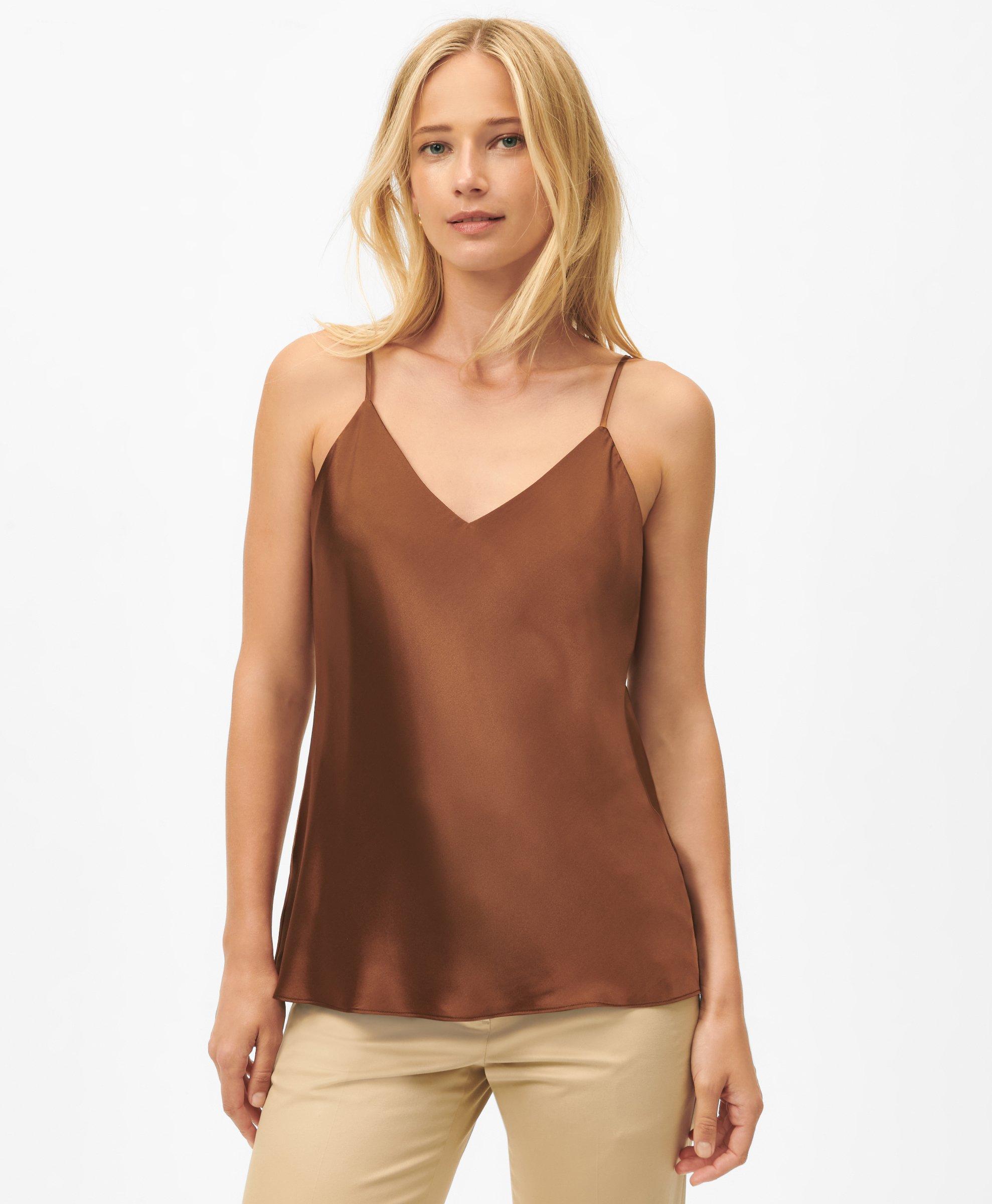 Brooks Brothers V-neck Camisole In Washable Silk Charmeuse In Brown
