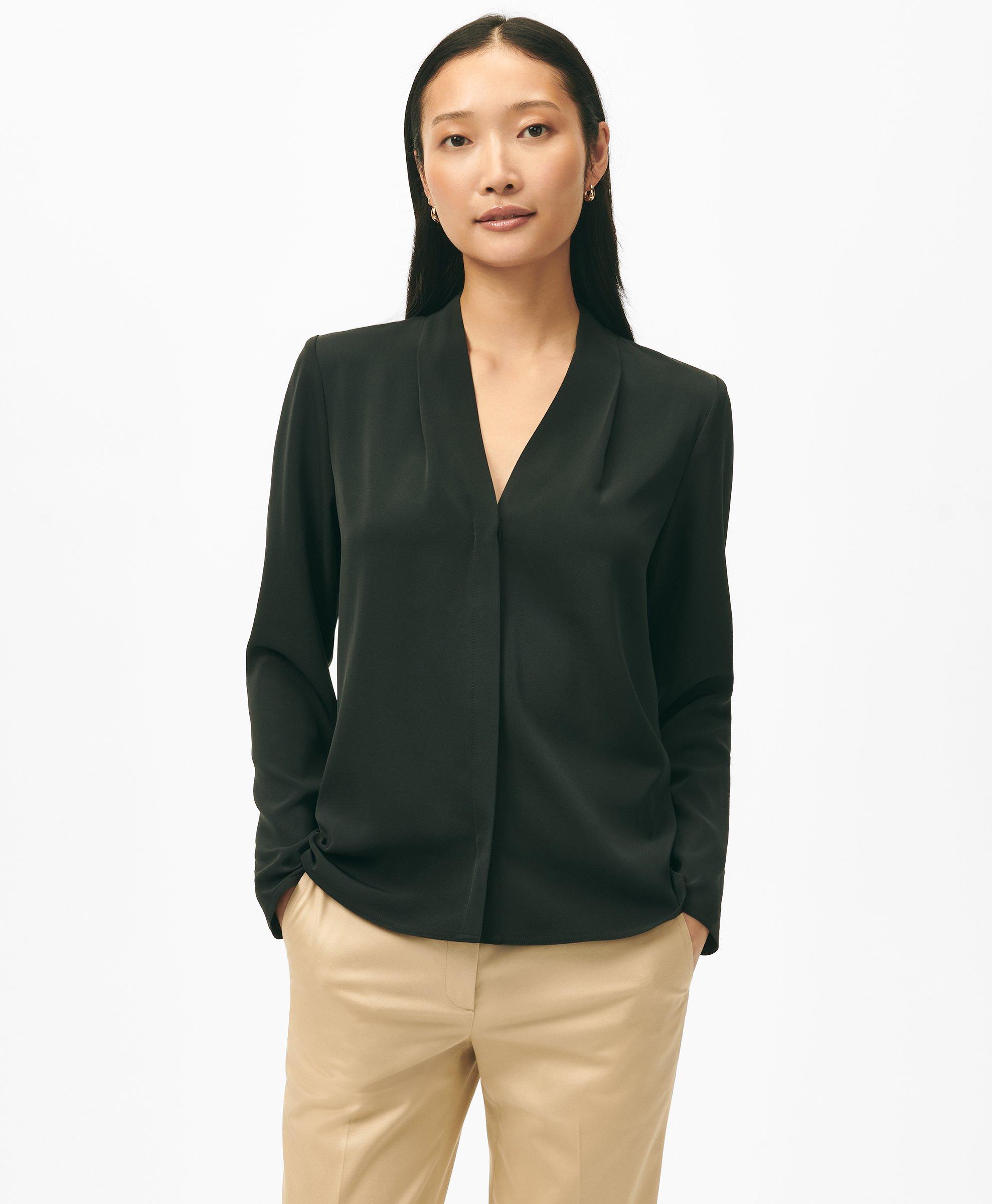 Brooks Brothers Concealed-placket Blouse In Crepe In Black