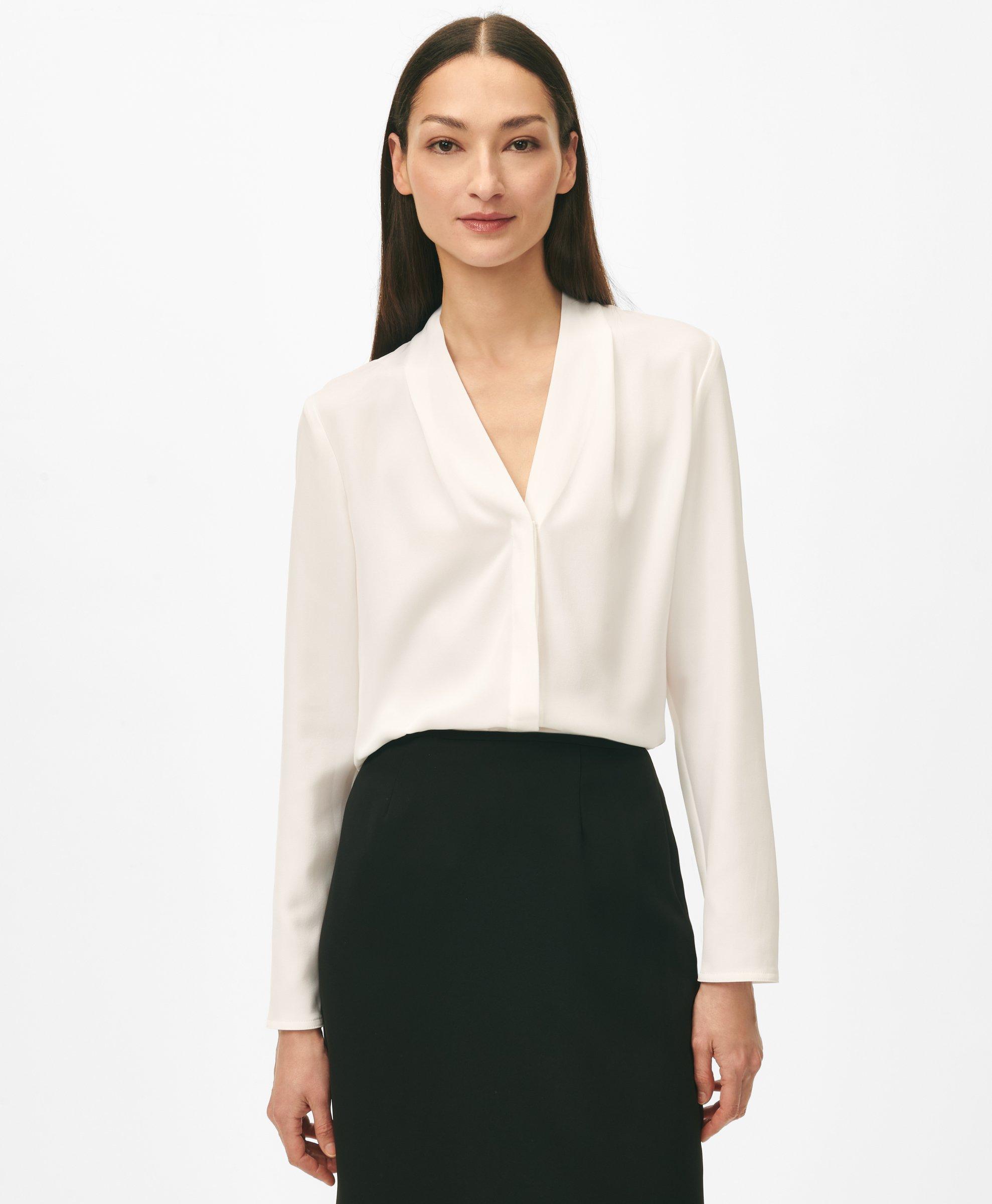 Brooks Brothers Concealed-placket Blouse In Crepe In White