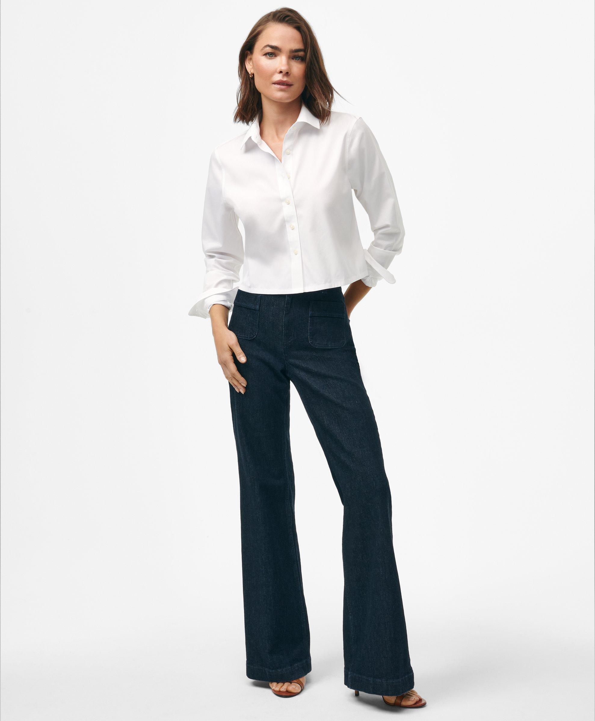 Brooks Brothers Cropped Shirt In Stretch Supima Cotton In White