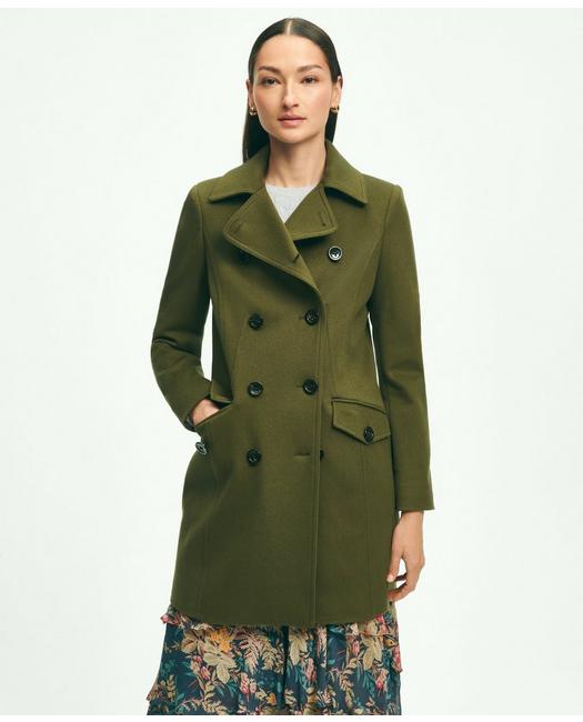 Brooks Brothers Brushed Wool Double-breasted Coat | Olive | Size 12