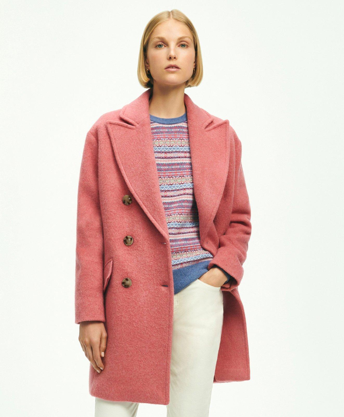 Brooks Brothers Wool Blend Mohair Double-breasted Cocoon Coat | Medium Pink | Size 2