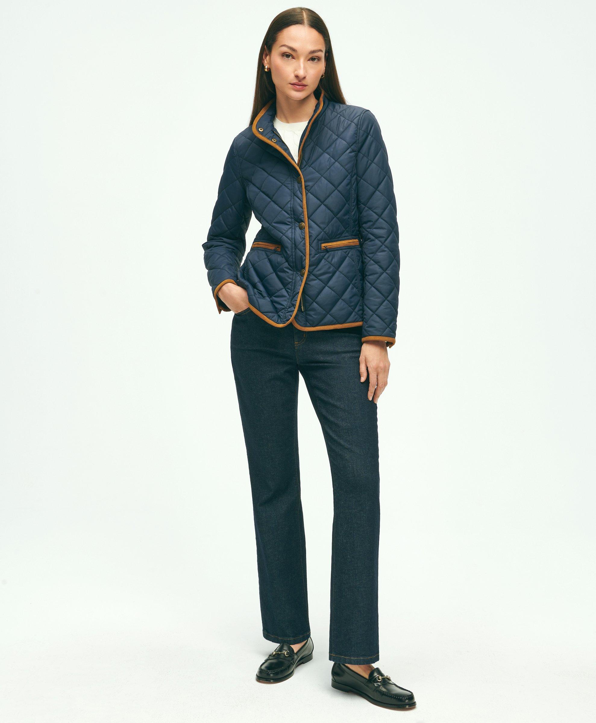 Navy blue quilted jacket on sale womens