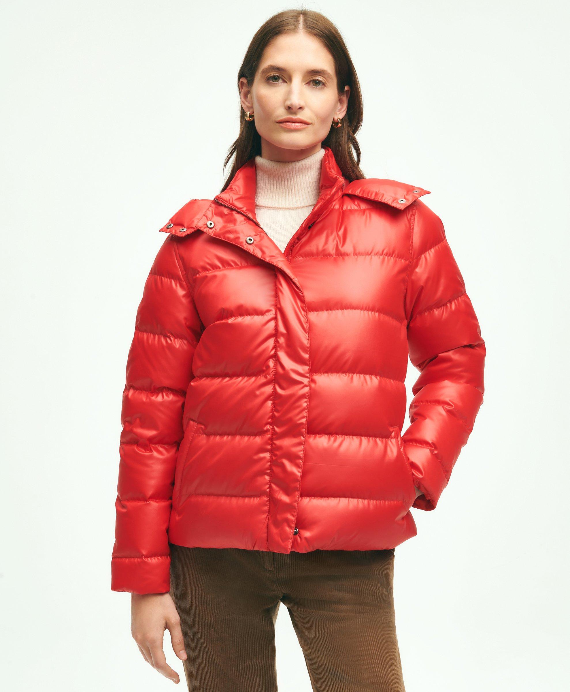 Brooks Brothers Down Hooded Puffer Coat | Red | Size Xs