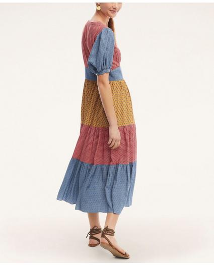Dobby Tiered V-Neck Midi Dress