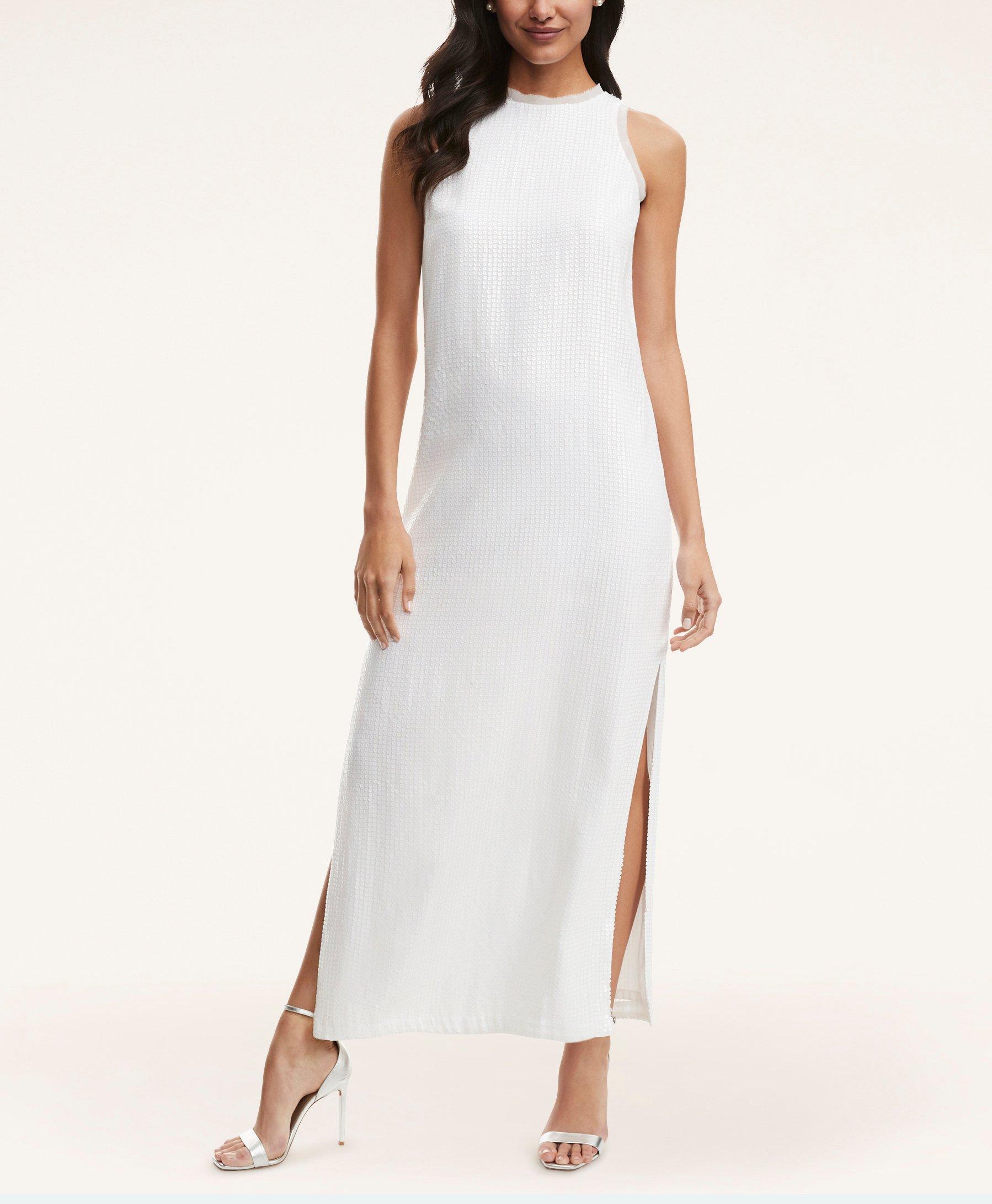 Brooks Brothers Iridescent Sequin Sleeveless Dress | White | Size 4