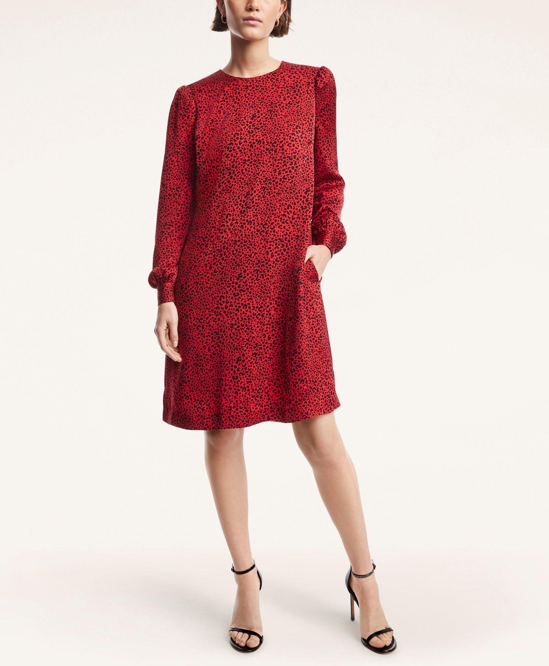 Brooks Brothers Soft Satin Animal Print Dress | Red | Size 2