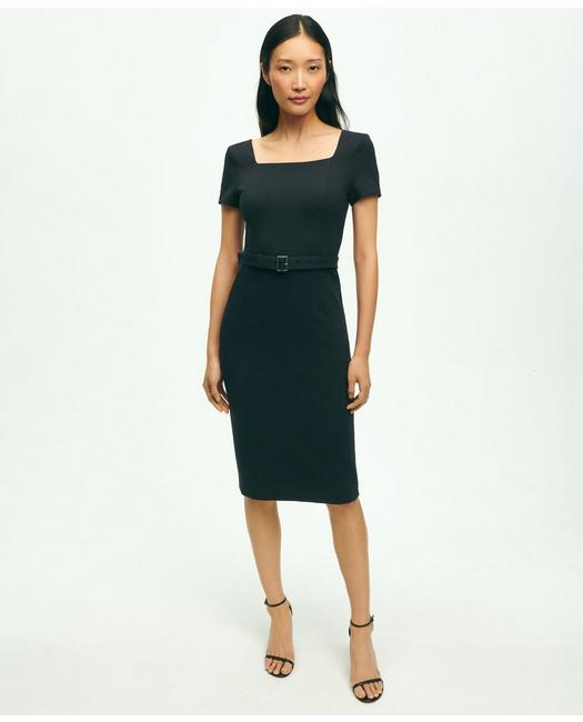 Brooks Brothers Ponte Short Sleeve Belted Dress | Black | Size 10