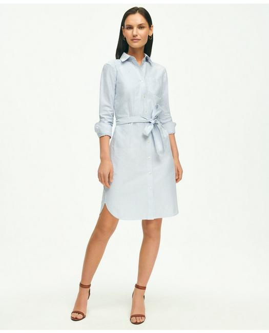 Brooks Brothers Classic Fit Cotton Oxford Stripe Shirt Dress | Blue | Size 10