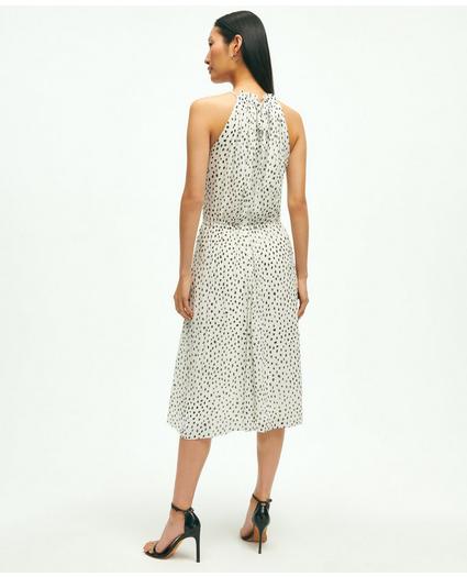 Chiffon Dot Print Pleated Halter Dress
